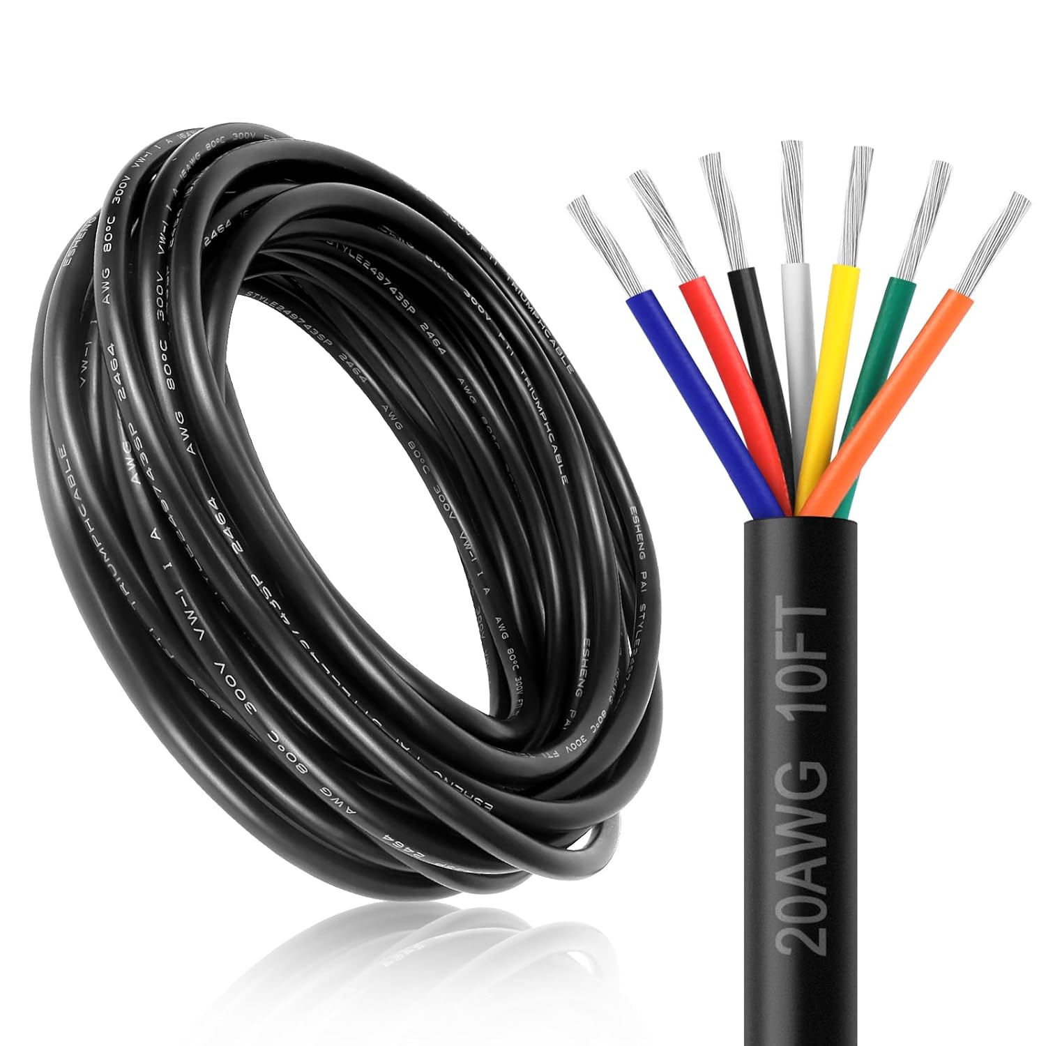 20 AWG Multi-Core Wire, 6/7/8 Conductor Stranded Tinned Copper Electrical Cable, Black/White PVC Insulated Control Extension Cord, 10/20/50m (33ft–165ft) Options