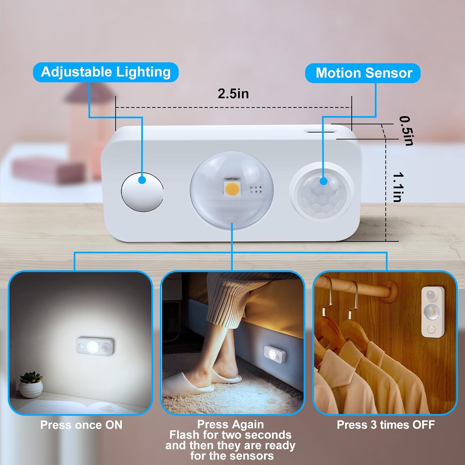 Rechargeable LED Puck Closet Light – 4/6/8 Pack | Motion Sensor, Tap Switch, Dimmable | Warm / Daylight White | Black / White Finish | Easy Mounting for Closets & Cabinets