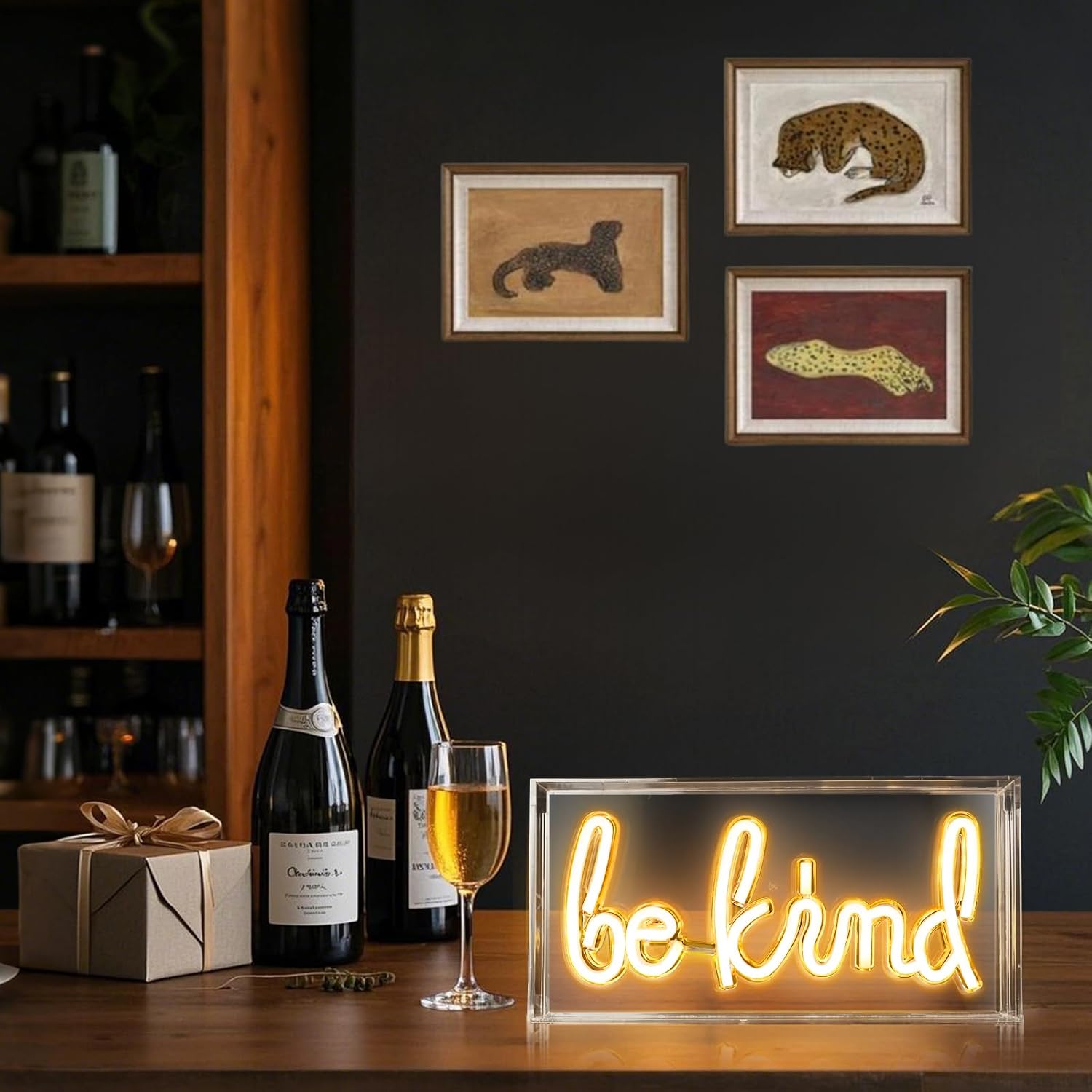 Panneau lumineux de bureau « BE KIND » – Rectangulaire 30,5 x 15,2 cm | Blanc chaud/rose | Alimentation USB | Présentoir de table | Pour chambre de fille, chambre à coucher, pub, hôtel, plage, etc.