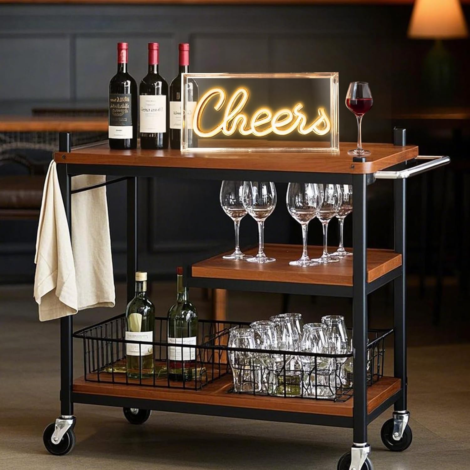 Panneau lumineux de bureau CHERRS – Rectangulaire 30,5 x 15,2 cm | Blanc chaud/rose | Alimentation USB | Présentoir de table | Pour chambre de fille, chambre à coucher, pub, hôtel, plage, bar à cocktails, cadeau de Noël