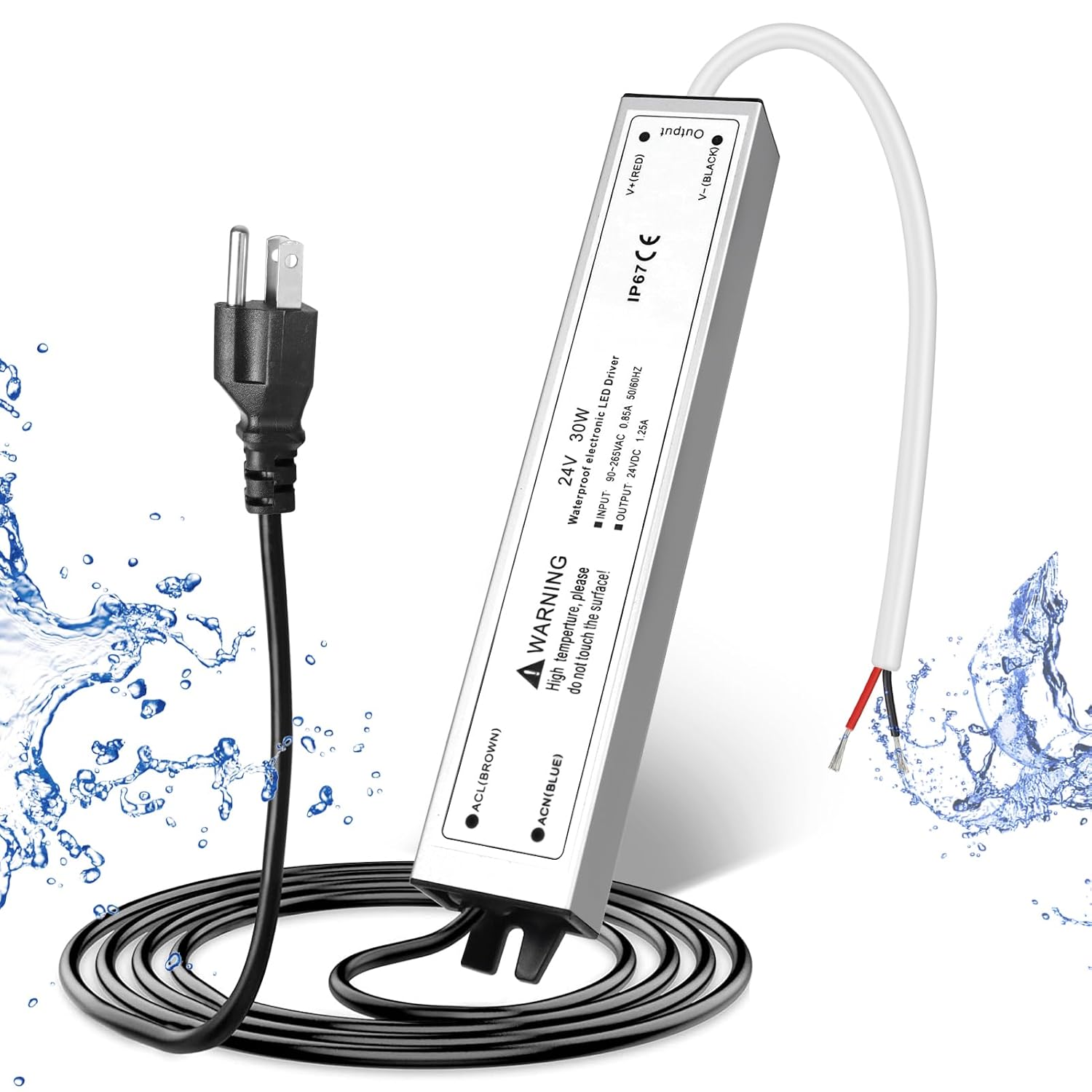 24V Waterproof LED Power Supply 30W–300W, 90–265V Input, Single/Dual Wire Output, Outdoor LED Driver, CE/RoHS/FCC — US/UK/EU Plug & Wire Leads Options