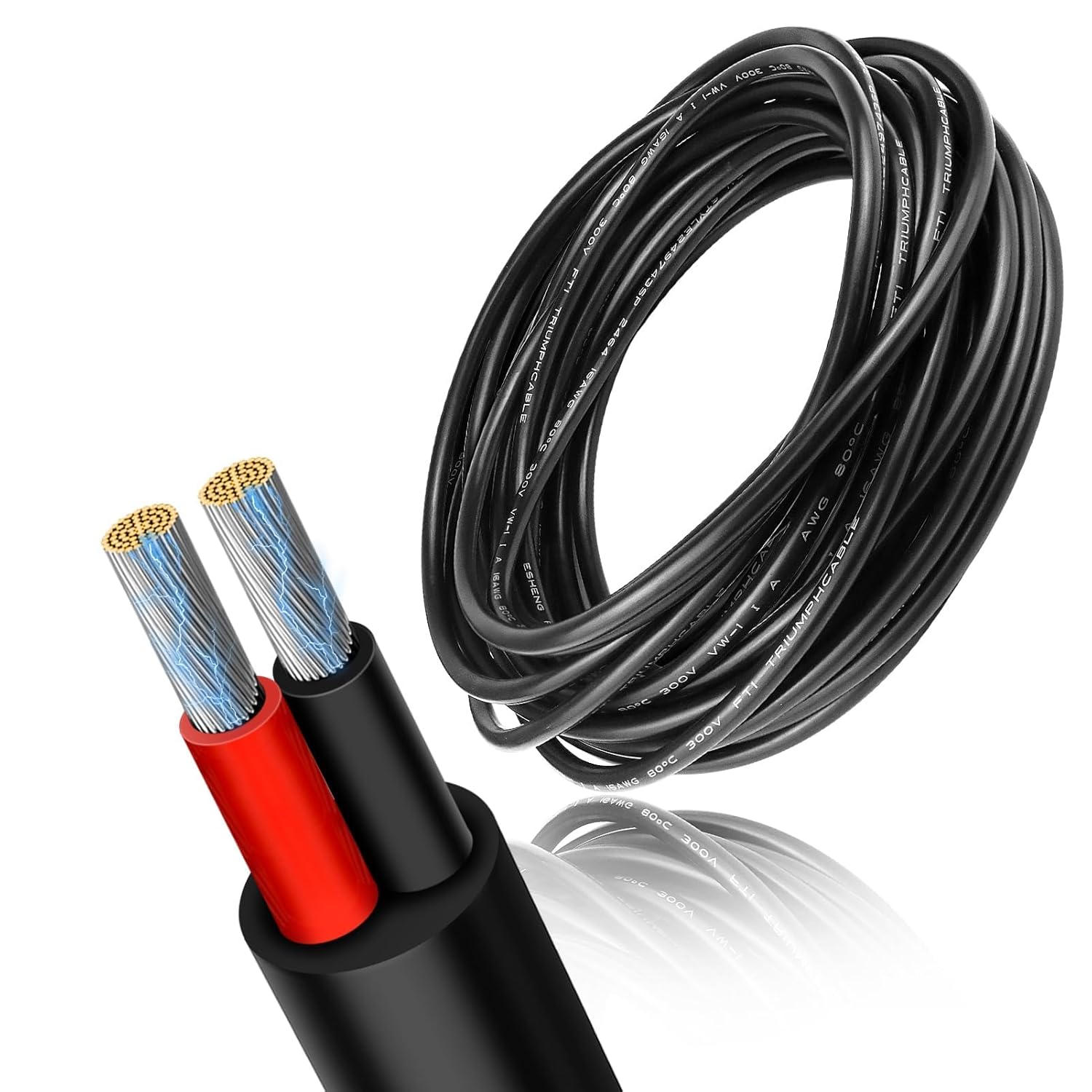 16 AWG Electrical Cable, 2/3/4/5 Core Stranded Tinned Copper Wire, Black/White PVC Sheathed Multi-Conductor Extension Cord for Wiring, 10/20/50m (33ft–165ft) Options