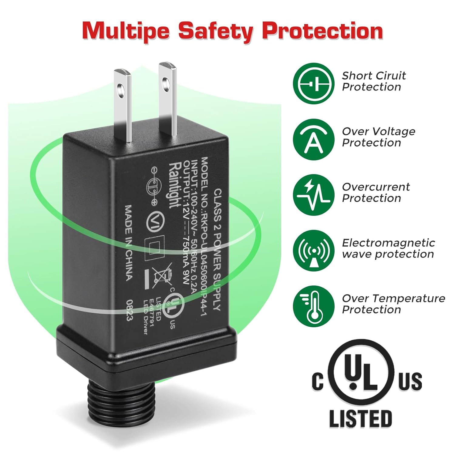 IP44 Class 2 Power Supply, AC 100–240V to DC 4.5V/12V/24V/30V Adapter Transformer, Waterproof Outdoor LED Driver for Inflatable Decorations, String Lights, Christmas Trees — US Plug