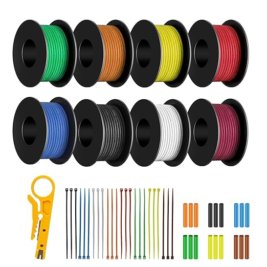 18 AWG Stranded Wire Spool, 25ft Each 8 Colors 18 Gauge Silicone Electrical Wire, Tinned Copper Wire, Flexible Silicone Hook up Wire Kit, Hookup Wire Kit for Automotive & DIY