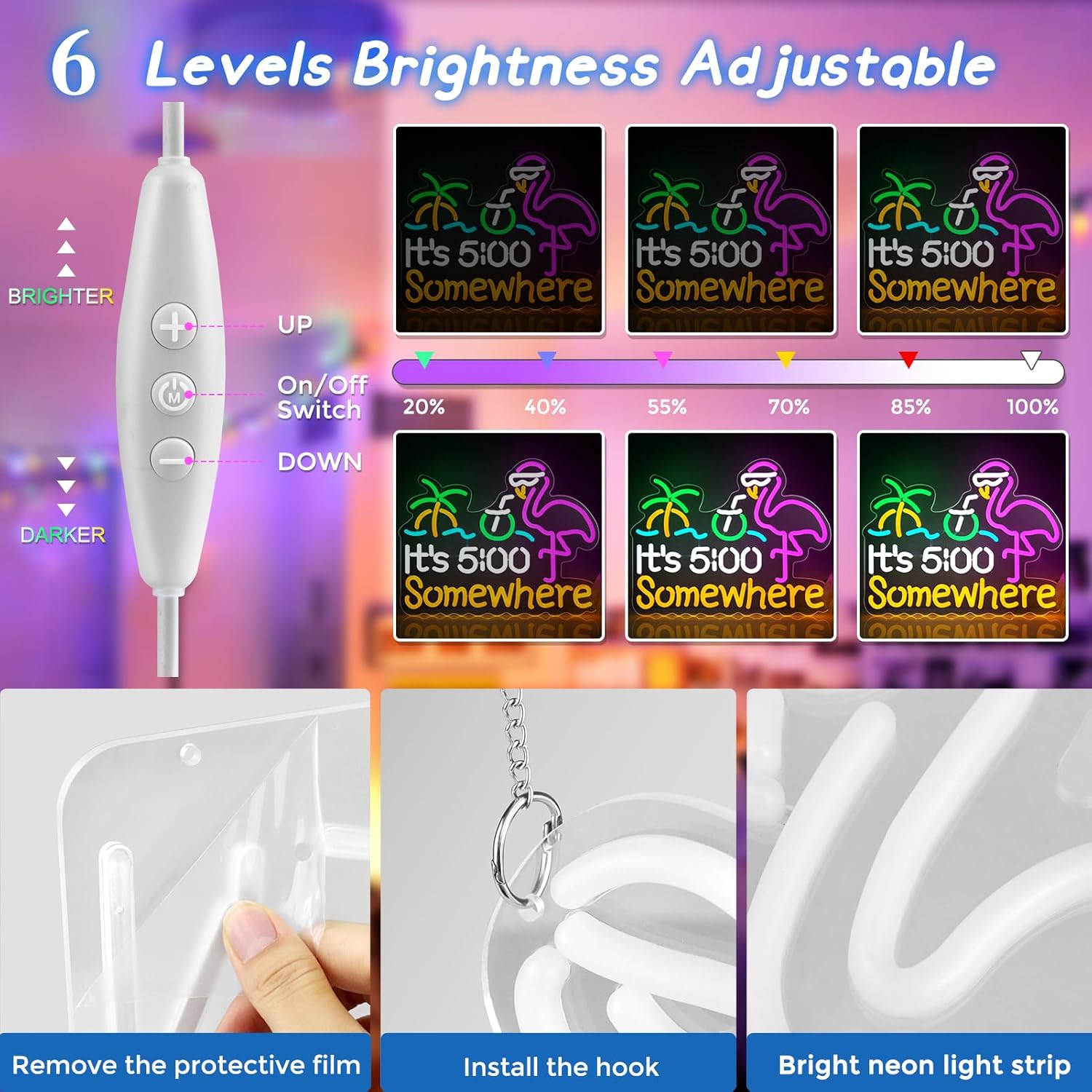 LED-Schild „Irgendwo ist es 5 Uhr“ – 16,1 × 12,6 Zoll | Mehrfarbiges Leuchten | USB-betrieben | Hängend | Ideal für Bar, Pub, Lounge, Nachtclub, Party-Stimmungsbeleuchtung