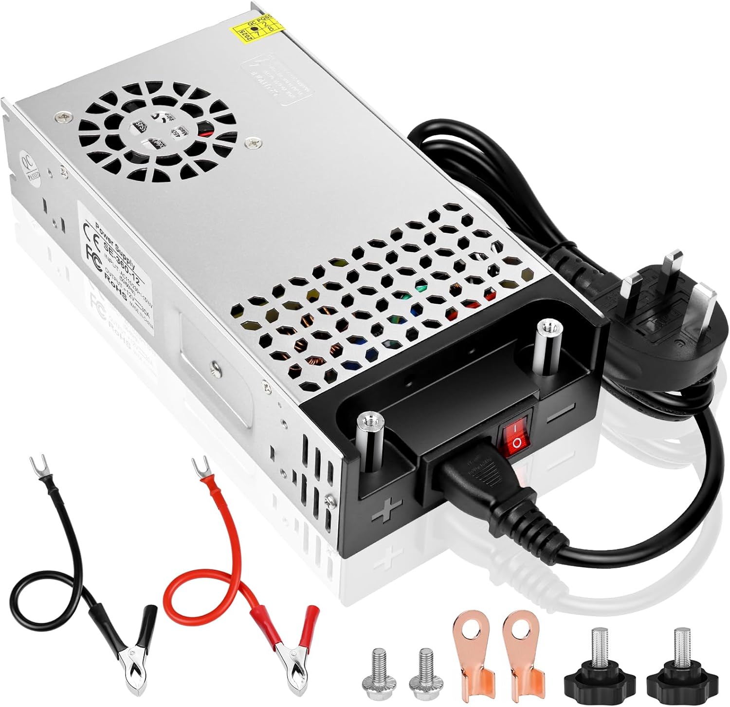 Upgrade 12V DC Switching Power Supply 360W–720W (30A–60A), AC 110/240V Input Converter & Transformer, Cooling Fan Design, LED Driver Adapter for Strip Lights, 3D Printer, Radio — US/UK/EU Plug Options, CE/FCC/RoHS Certified
