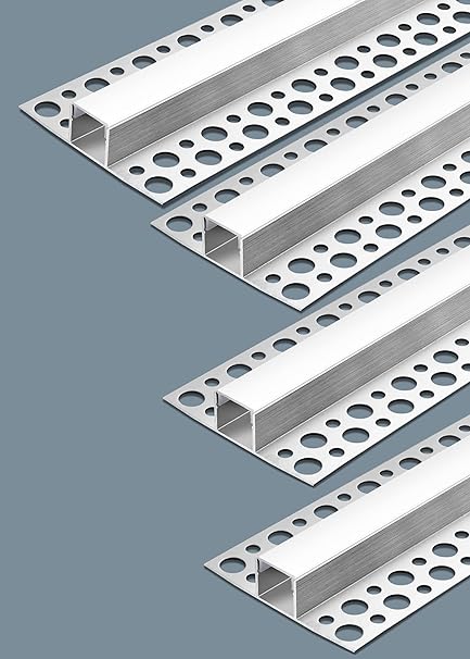 Double-Sided Plaster-in Drywall LED Aluminum Channels– Fit for 1 to 12mm LED Strip | Silver | Milky White Cover | 1 / 2 / 3 Meter | Silver | Milky White Cover | 50 / 100 -Pack