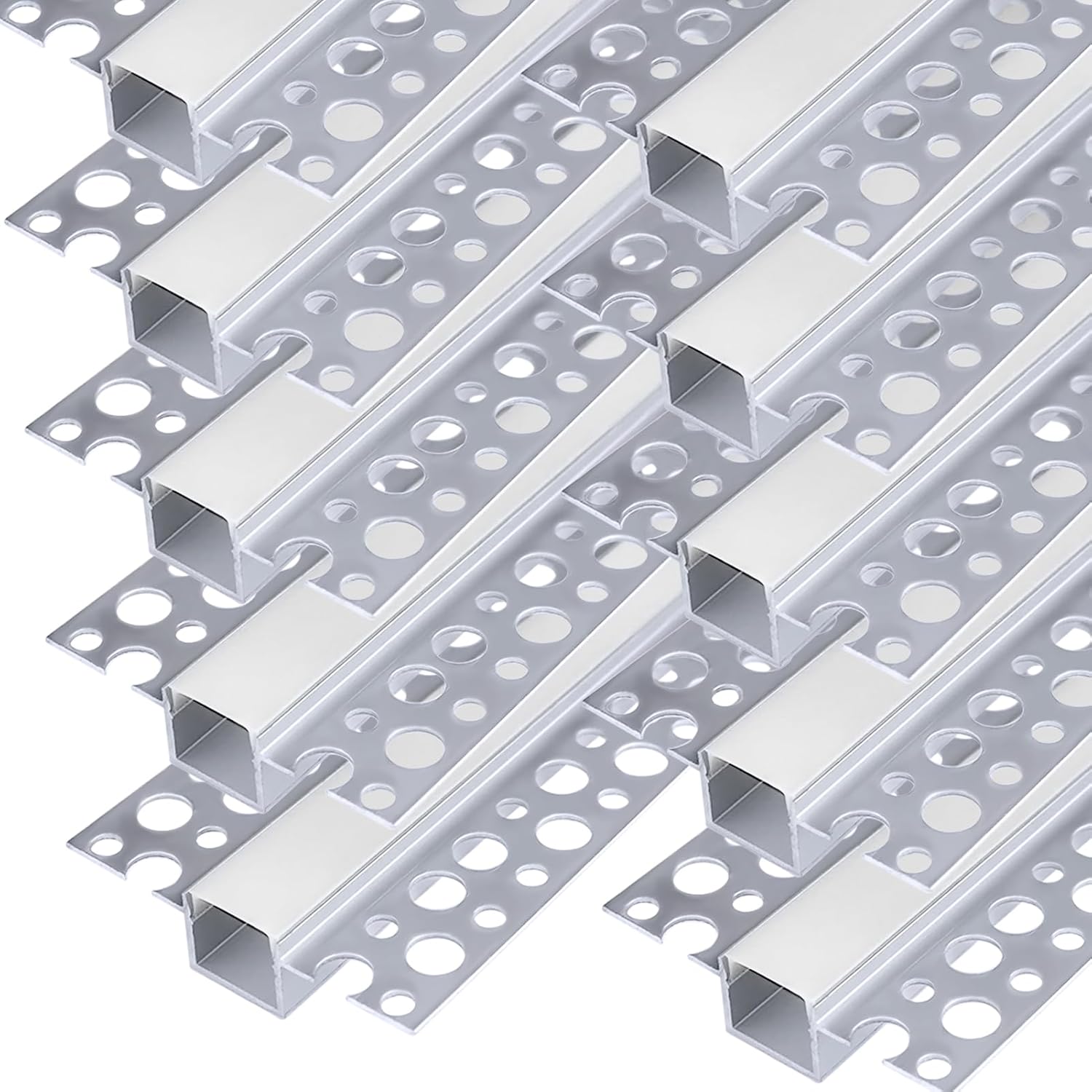 Double-Sided Plaster-in Drywall  LED Aluminum Channels– Fit for 1 to 13mm LED Strip | 1Meter | Silver | Milky White Cover | 4 / 6 / 10 -Pack | Local Stock US/UK