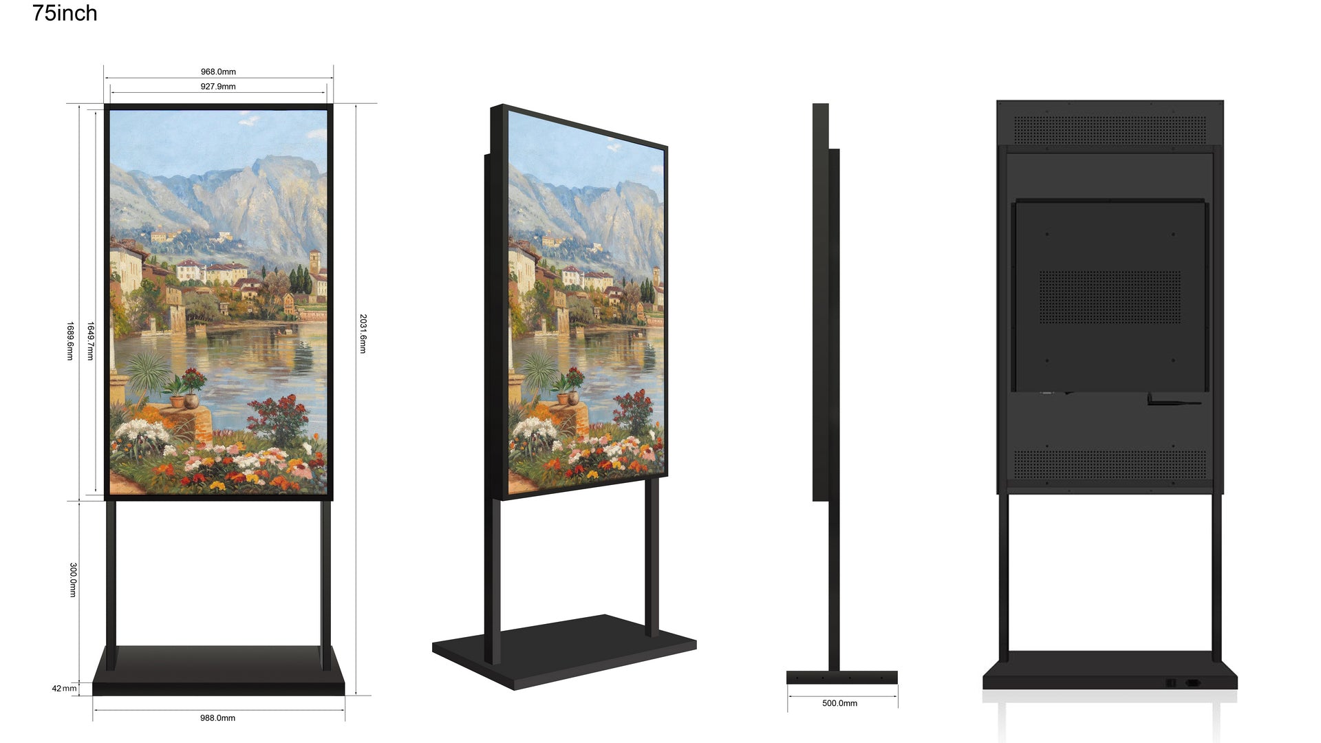 75" einseitiger 2500 Nits High Bright LCD-Werbemonitor für Schaufenster, Android RK3568 2G+32G, berührungslos, Cloud/APP/USB, Wandmontage/Bodenständer/Hängemontage