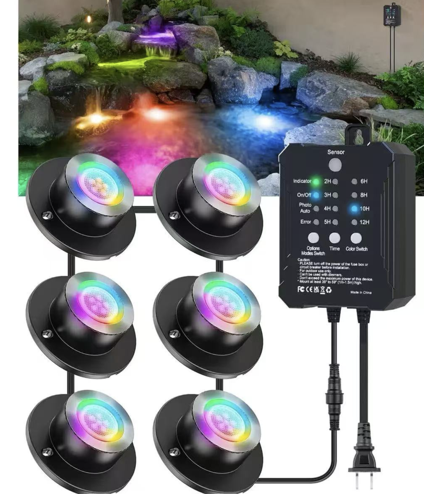 Low Voltage LED Pond Lights Kit - 6 / 8 Pack RGB Underwater Fountain Light with 12V Timer Transformer | RGB | IP68 Waterproof | Outdoor Lights for Underwater