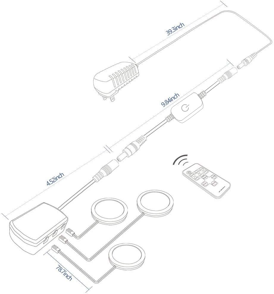Lot de 3 spots LED pour armoire – Blanc chaud / Blanc lumière du jour | Finition noire | Adaptateur 12 V avec prise US/UK | Intensité réglable tactile | Fixation adhésive | Pour cuisine et sous-meubles