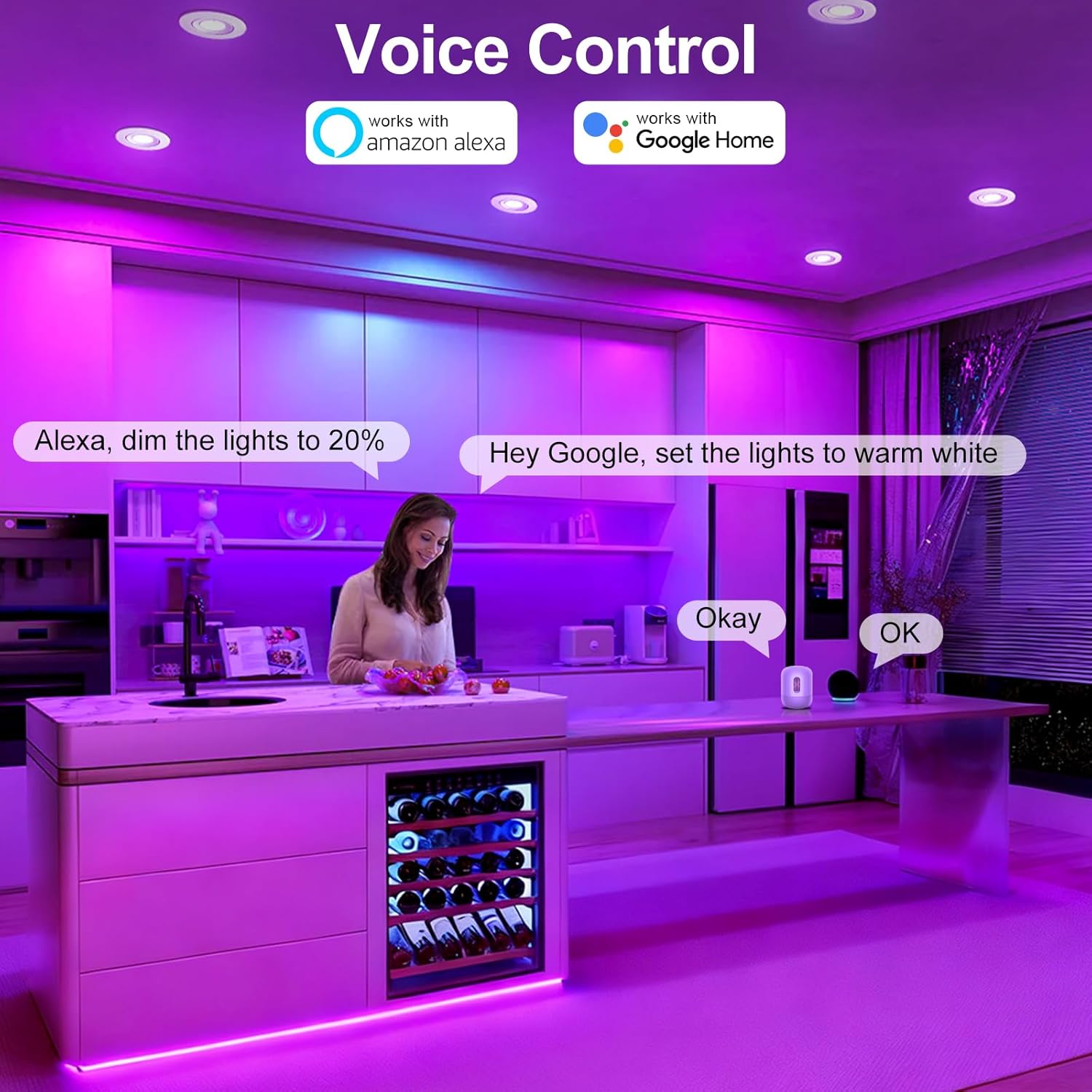 Smart WiFi Recessed Lighting | 3Inch 5W | Ultra-Thin 60° Adjustable Downlight | Dimmable RGB & CCT 2700-6500K | 85–240V | White Housing | Compatible with Alexa and Google Home | 4 -Pack