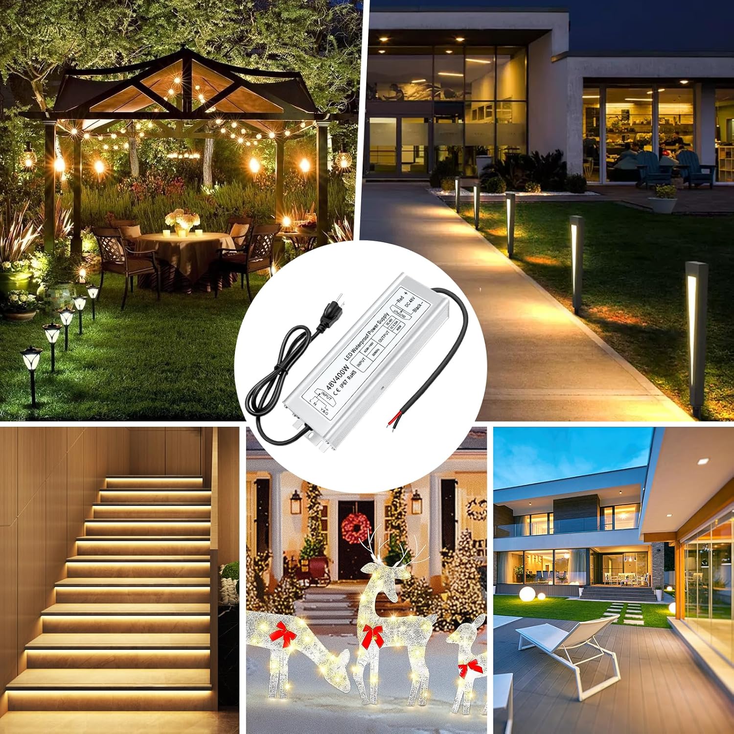 48-V-LED-Treiber, 90–140 V Eingang, 100–400 W, Konstantspannungsnetzteil mit Einzelausgang, wasserdicht nach IP67, CE/RoHS/FCC – Optionen für US-Stecker und Kabel