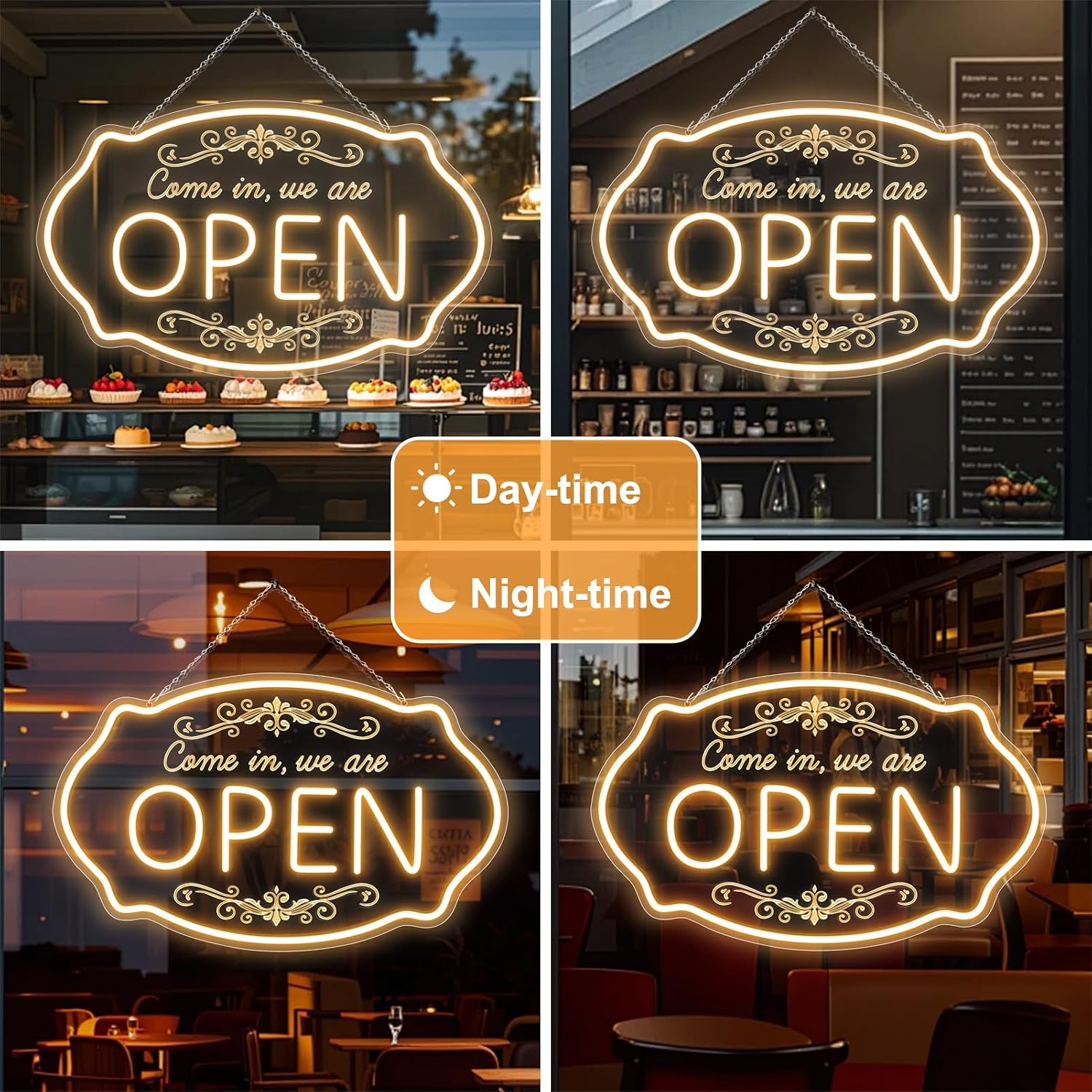WE ARE OPEN COME IN LED Silicone Neon Sign – 23.5×14 Inch & 16.5×10 Inch | 5V USB Powered Dimmable Light with Engraved Back Design for Storefront Window & Business Decor