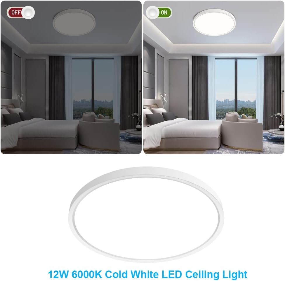 7 Inch Round LED Ceiling Light – 12W – White – 3000K / 4500K / 5000K / 6500K – Flush Mount Ceiling Light – Local Stock (US/UK/DE)