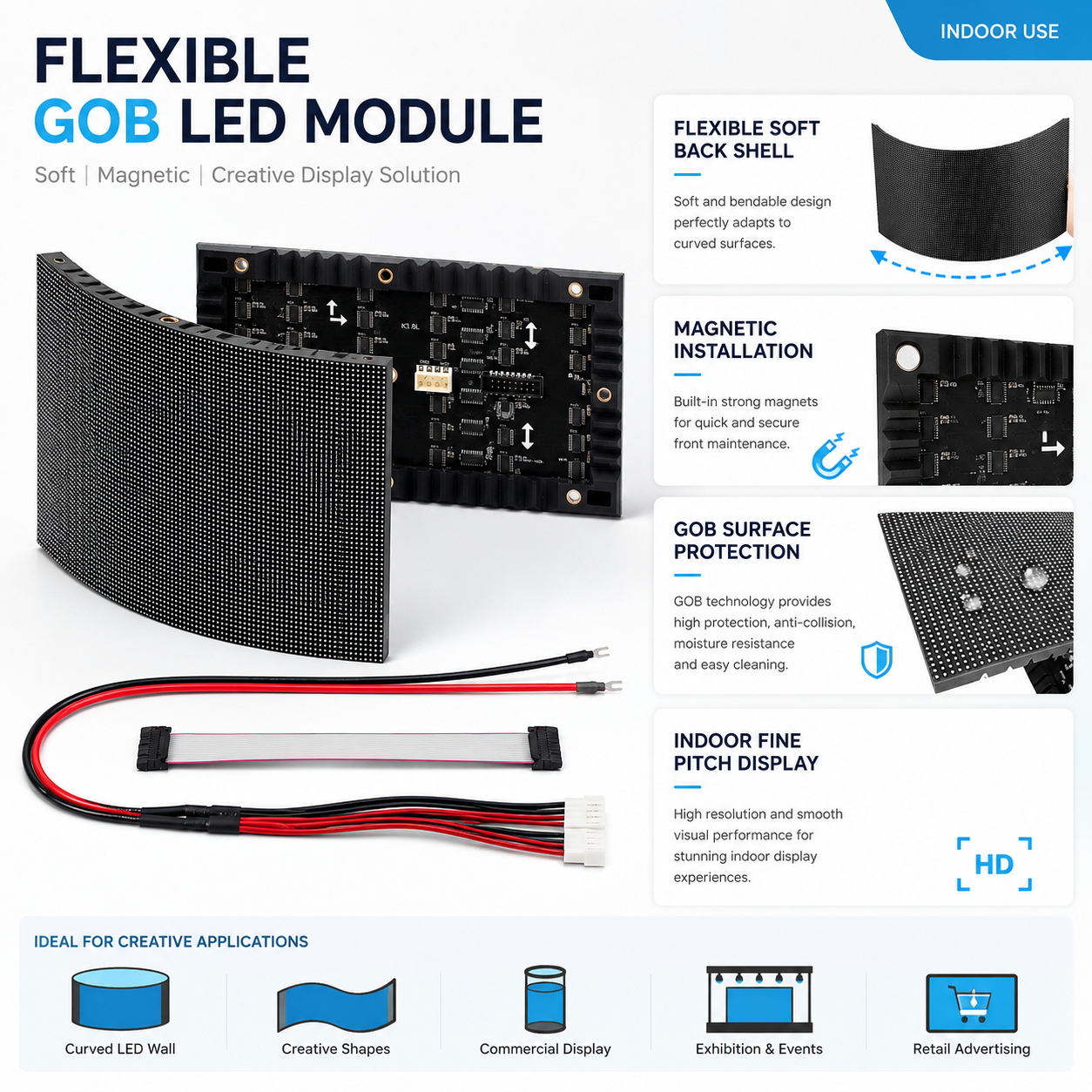 IF-2G Series Indoor Flexible GOB LED Module – P1.579 | 240×120mm | GOB | Soft Back Shell with Magnet | 550nits