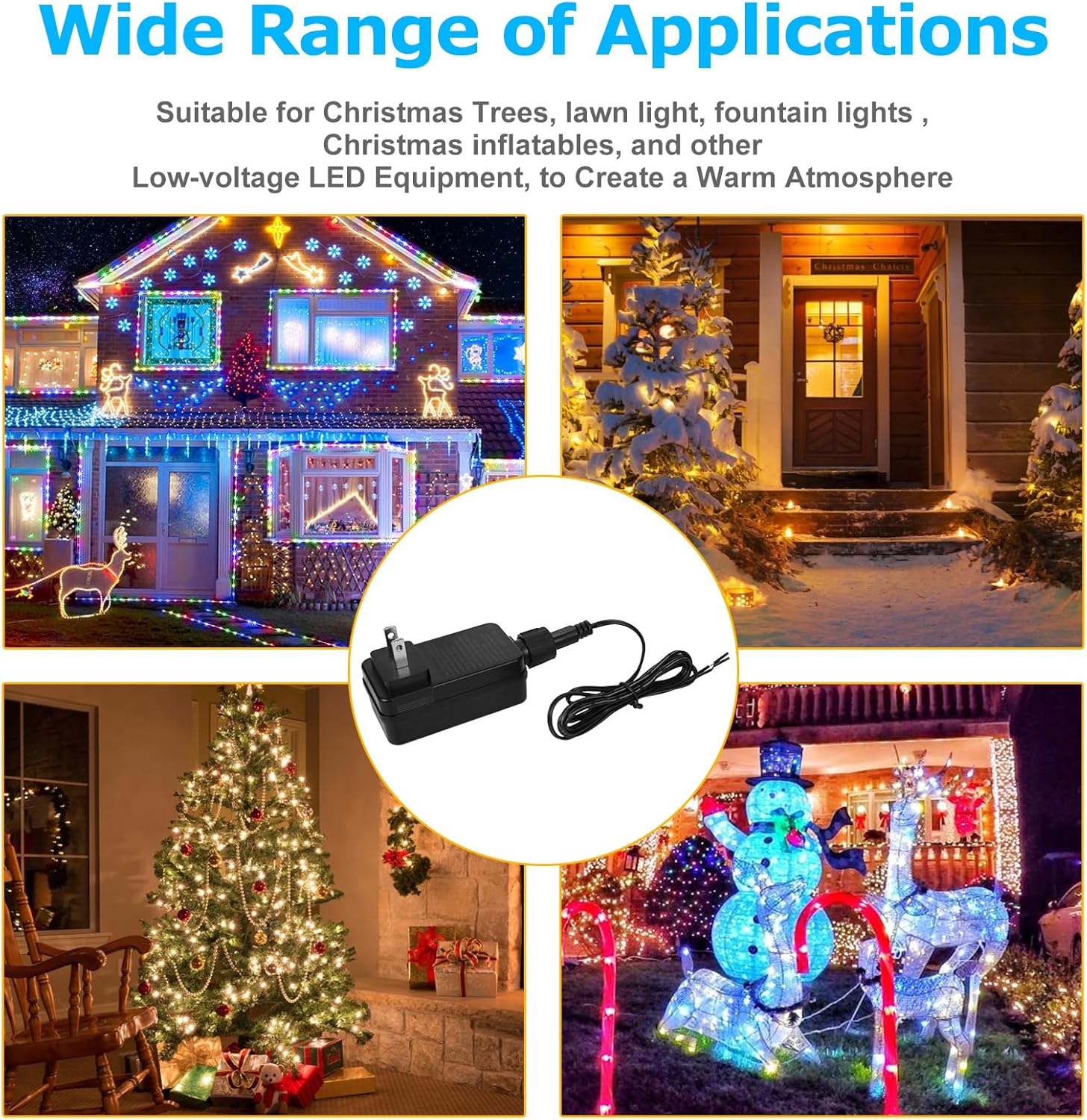 IP44 Class 2 Power Supply, AC 100–240V to DC 4.5V/12V/24V/30V Adapter Transformer, Waterproof Outdoor LED Driver for Inflatable Decorations, String Lights, Christmas Trees — US Plug