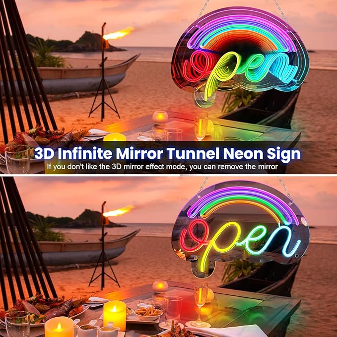 LED Open Neon Sign, Dimmable Open Signs for Business with ON/OFF Switch, 17"x12", 5V USB Powered Rainbow LED Neon Light Sign for Wall Decor, Shop, Bar, Home