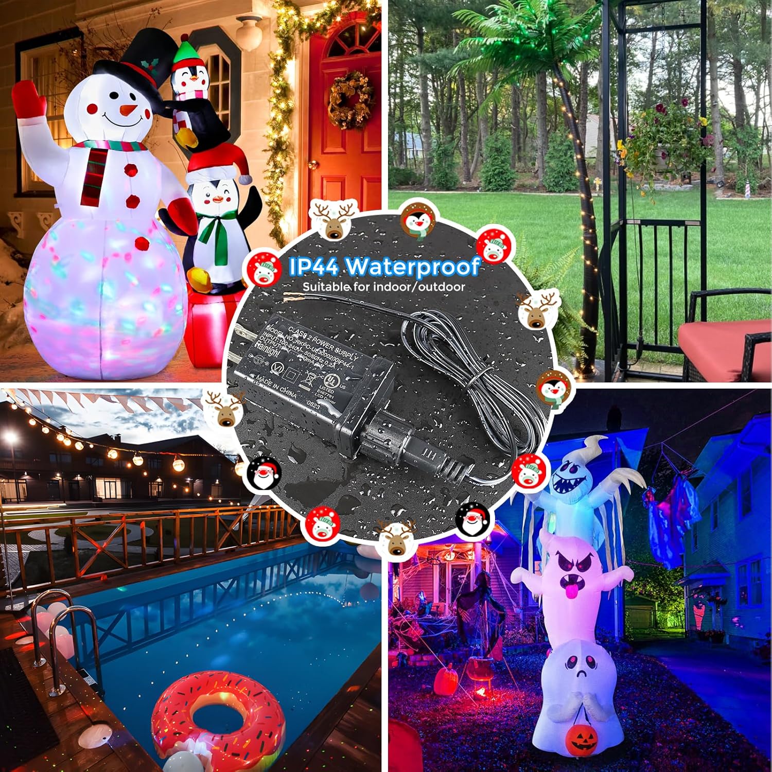 IP44 Class 2 Power Supply, AC 100–240V to DC 4.5V/12V/24V/30V Adapter Transformer, Waterproof Outdoor LED Driver for Inflatable Decorations, String Lights, Christmas Trees — US Plug