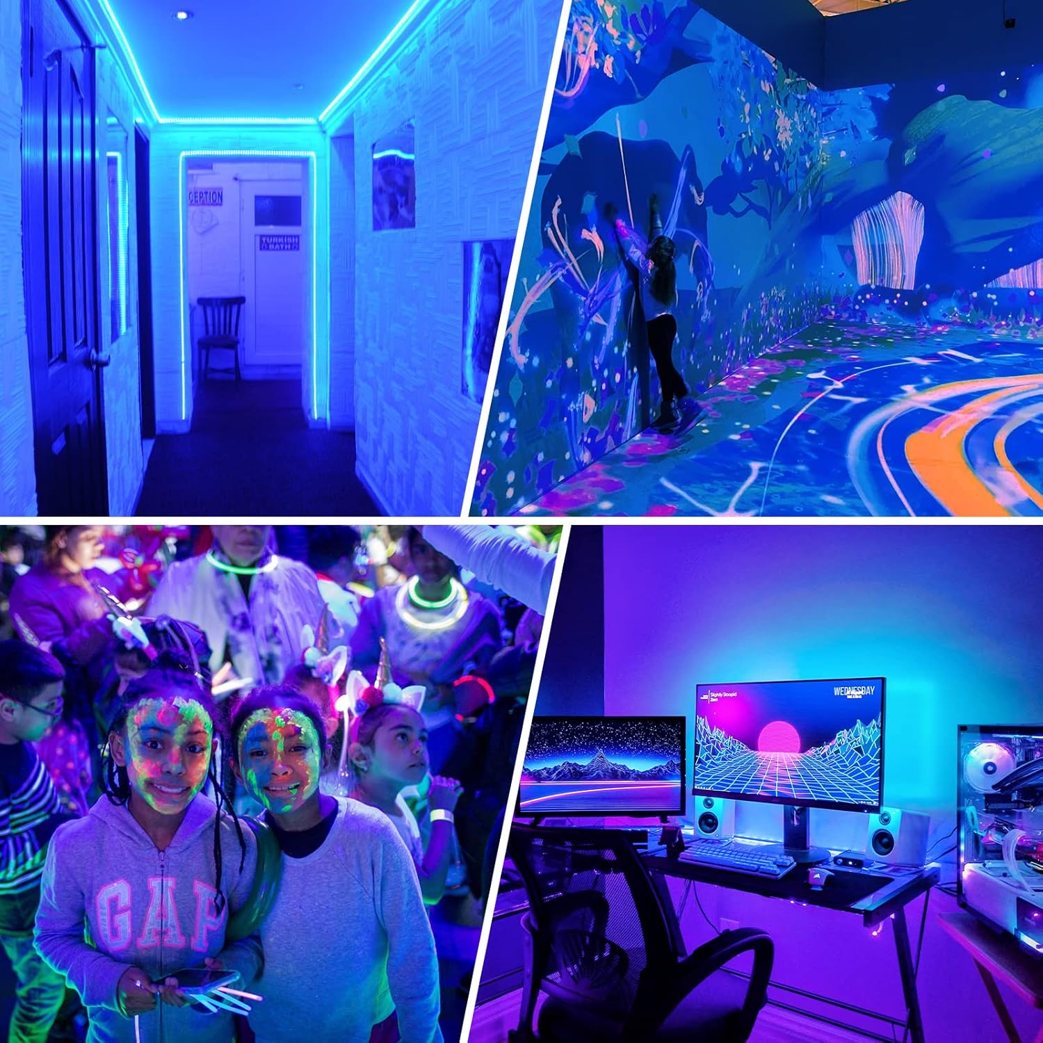 8.2FT UV Black Light LED Strip – SMD3528 | 380–400nm | USB Powered UV Light Strip with Battery Box | Non-Waterproof | For Fluorescent Party, Body Paint, Glow Decoration (2 Pack)