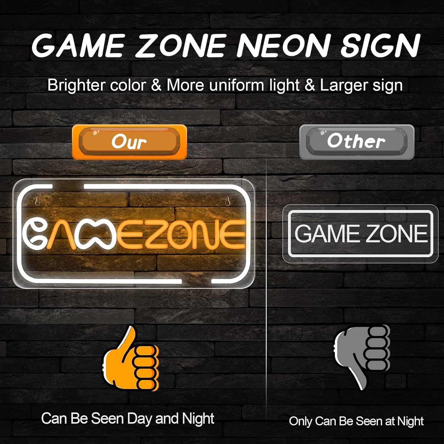 Good Vibes LED Sign – GAME ZONE Silicone Neon Sign – 16.2×7.1 Inch | 5V USB Powered White & Orange Glow LED Wall Light | Neon Lamp with Accessories Included | Hanging Gaming Decor for Gaming Room, Bedroom, Setup & Party Spaces
