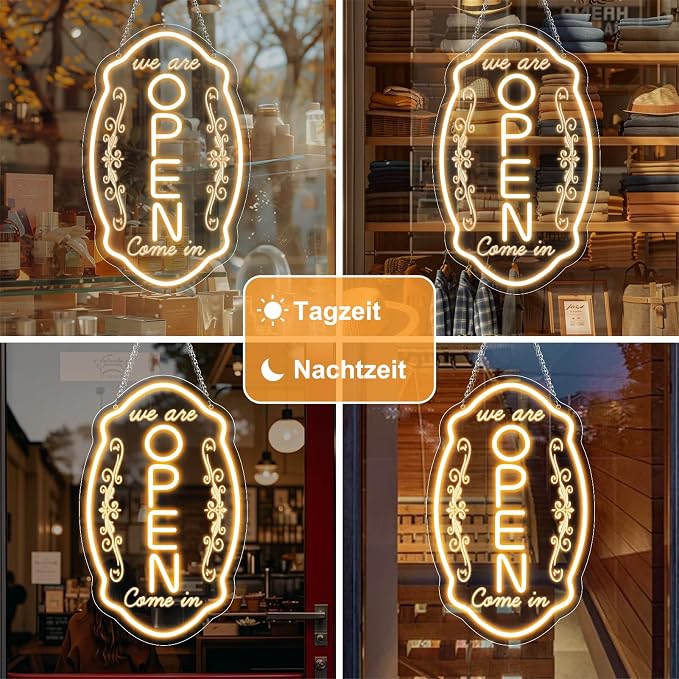 WE ARE OPEN COME IN LED Silicone Neon Sign – 16.5×10 Inch (42×25 cm) | 5V USB Powered Warm White Dimmable Light with Horizontal & Vertical Style for Storefront Window & Business Decor