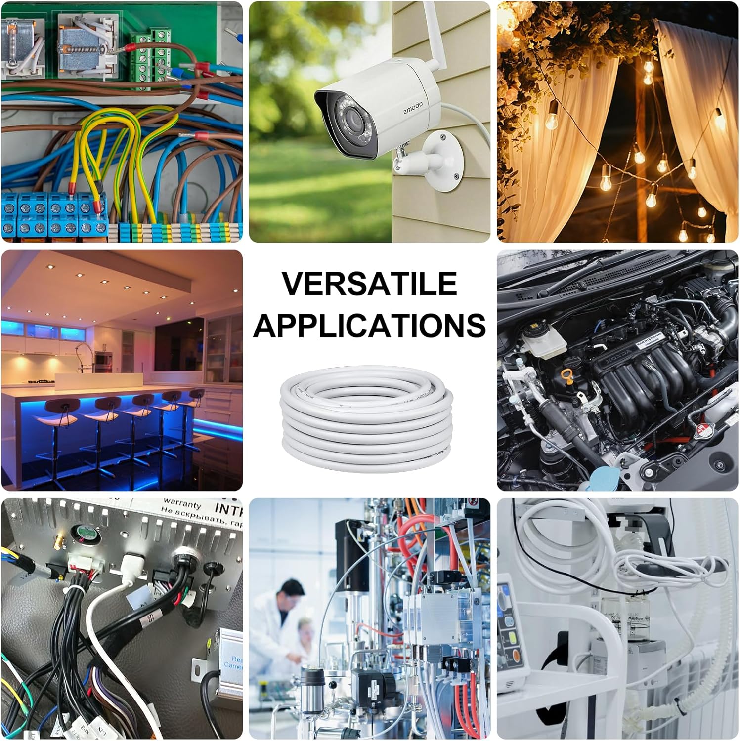 18 AWG Multi-Conductor Cable, 2/3/4/5 Core Stranded Tinned Copper Wire, Black/White PVC Jacket Extension Cord for Electrical Installations, 10/20/50m (33ft–165ft) Options