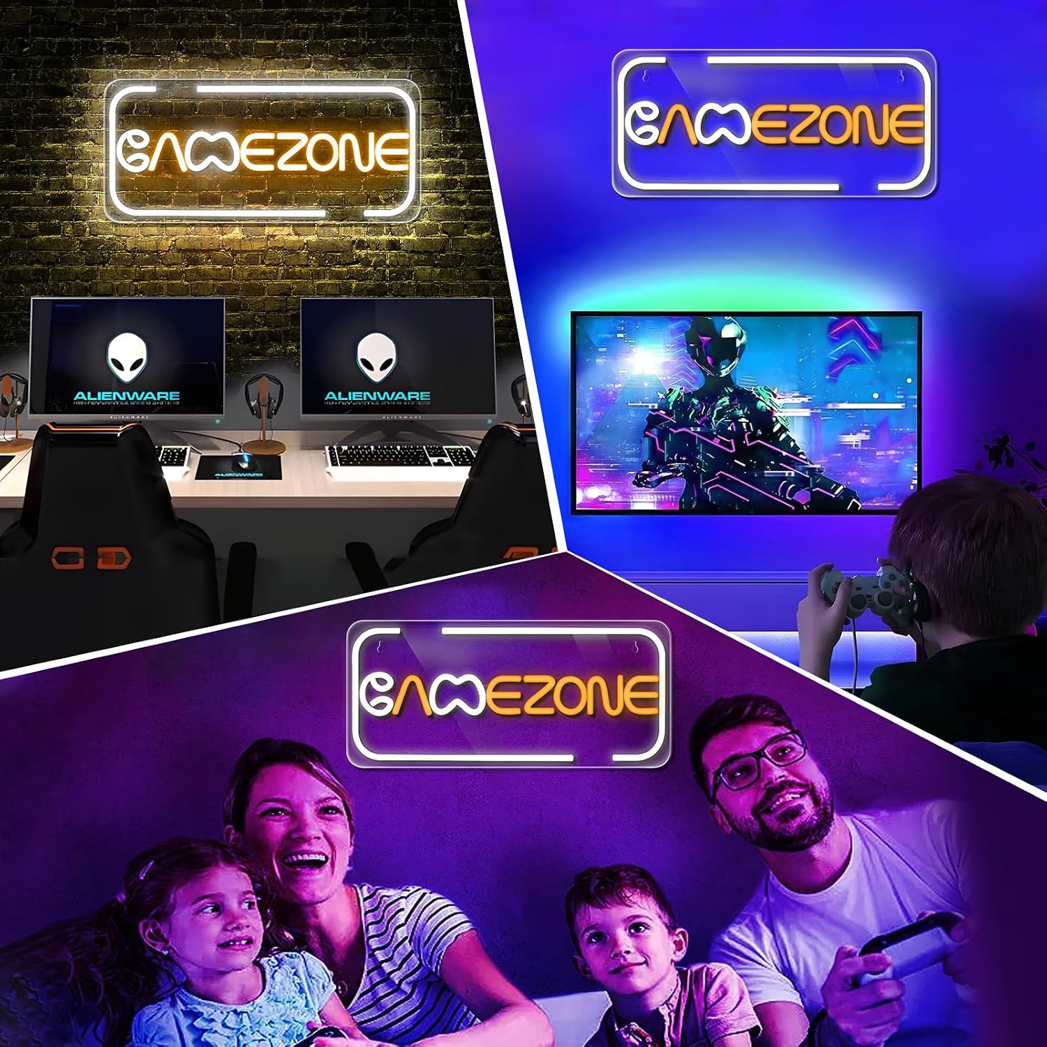 Good Vibes LED Sign – GAME ZONE Silicone Neon Sign – 16.2×7.1 Inch | 5V USB Powered White & Orange Glow LED Wall Light | Neon Lamp with Accessories Included | Hanging Gaming Decor for Gaming Room, Bedroom, Setup & Party Spaces