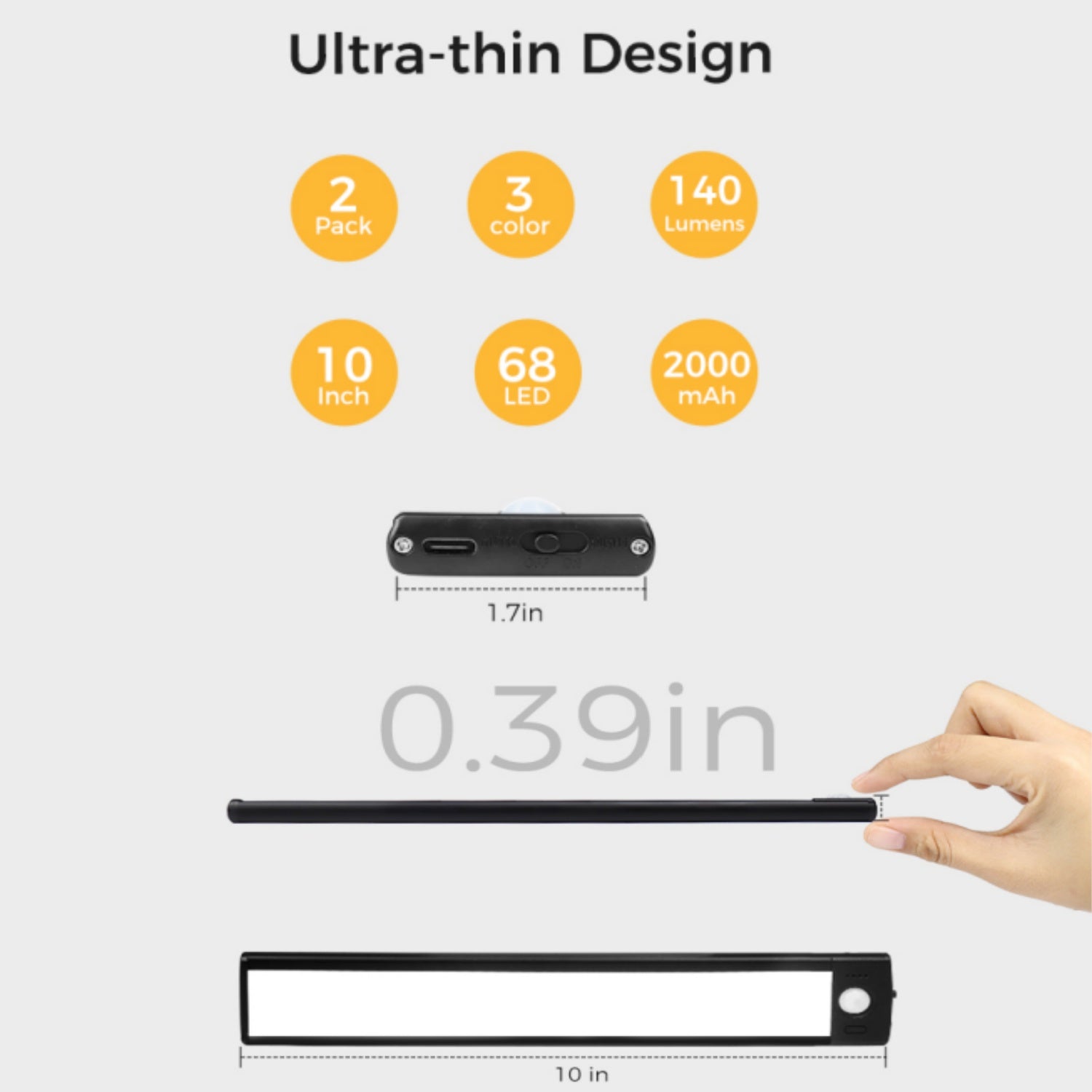 2 Pack Rechargeable Under Cabinet Light – 10” / 12.7” | 3CCT (3000K/4000K/6000K) | Motion Sensor & Touch Dimming | Slim Magnetic Design | Black Finish