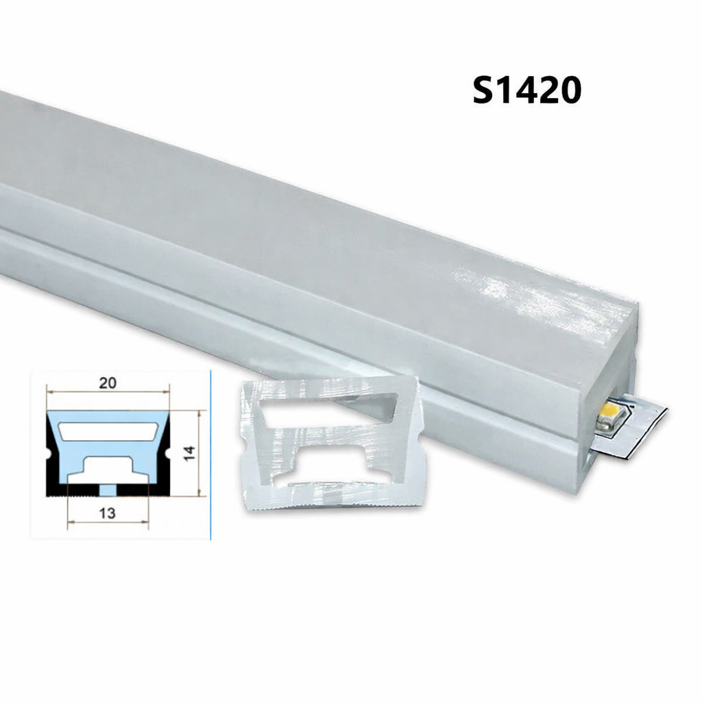 Neon Light Housing – S1420 | 14x20mm Silicone LED Channel System | IP67 Waterproof | 12mm PCB Width | 164FT/50M