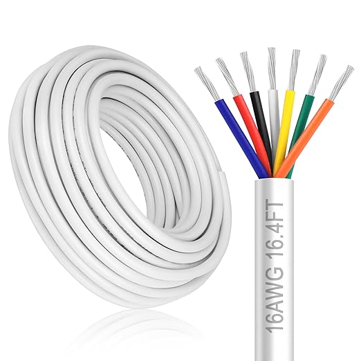 16 AWG Electrical Wire, 6/7/8 Conductor Multi-Core Tinned Copper Cable, Black/White PVC Insulated Flexible Control Wire, 10/20/50m (33ft–165ft) Options
