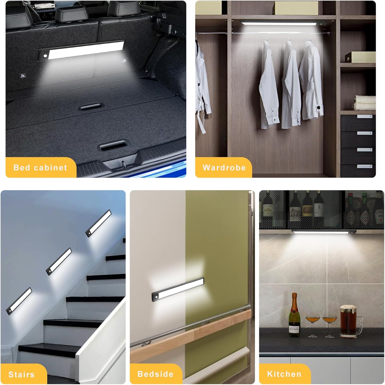 2er-Pack wiederaufladbare Unterschrankleuchten – 9" / 12" | 3 CCT (3000K/4000K/6000K) | Bewegungssensor und Touch-Dimmung | Magnethalterung | Silber- oder Schwarz-Finish