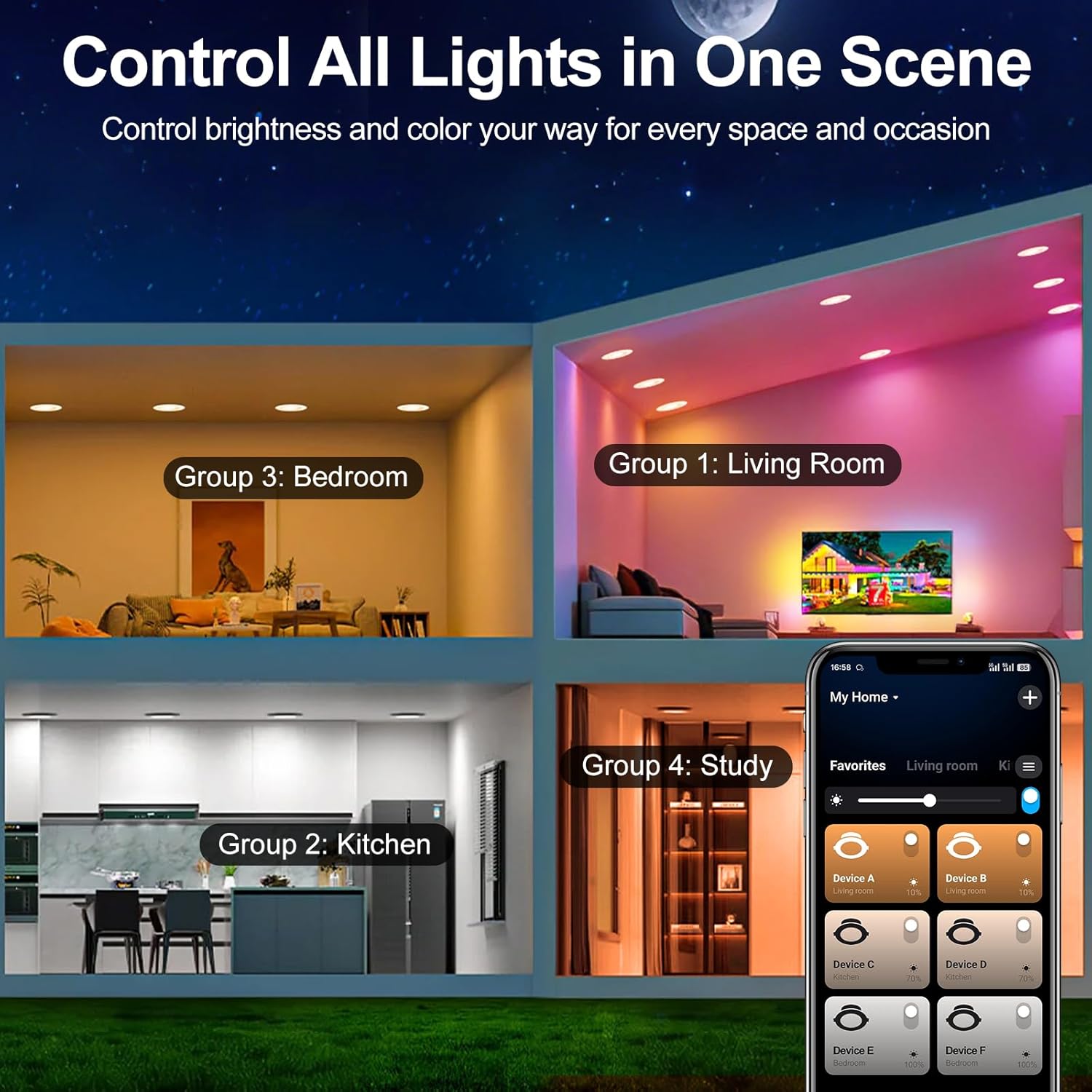 Smart WiFi Recessed Lighting | 3Inch 5W | Ultra-Thin 60° Adjustable Downlight | Dimmable RGB & CCT 2700-6500K | 85–240V | White Housing | Compatible with Alexa and Google Home | 4 -Pack