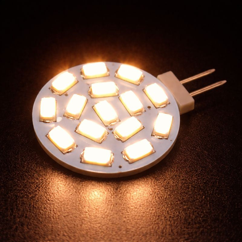 10PCS Pack 2 Watt (20 Watt Equivalent) AC/DC 10-30 V Flat Round Wafer Disc Light Bulb G4 Bi-pin base Lamps with 15 pcs LED SMD5630