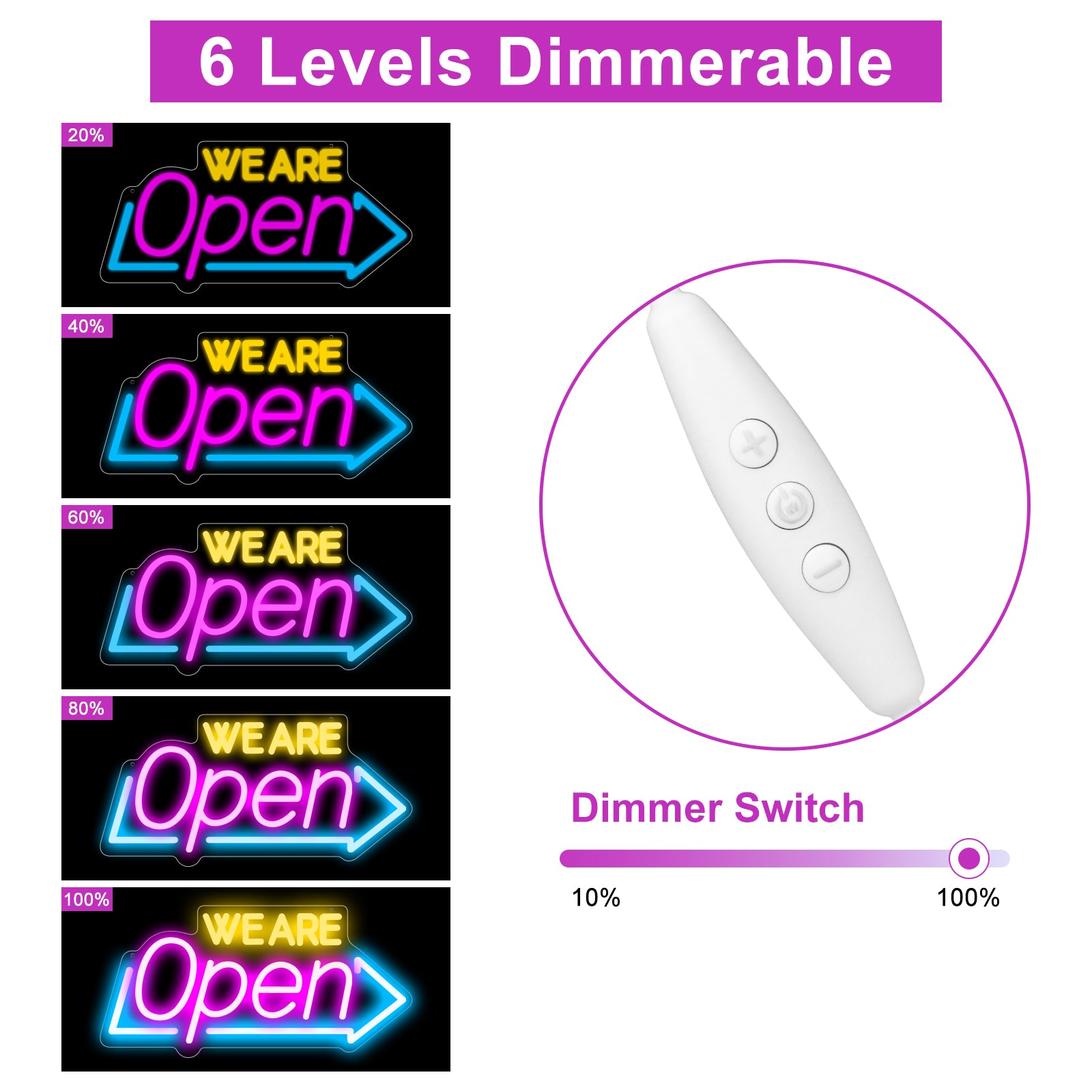 Enseigne néon « OUVERT » – Alimentation USB | 41 x 20 cm | Enseigne LED en forme de flèche | 3 combinaisons de couleurs pour vitrine