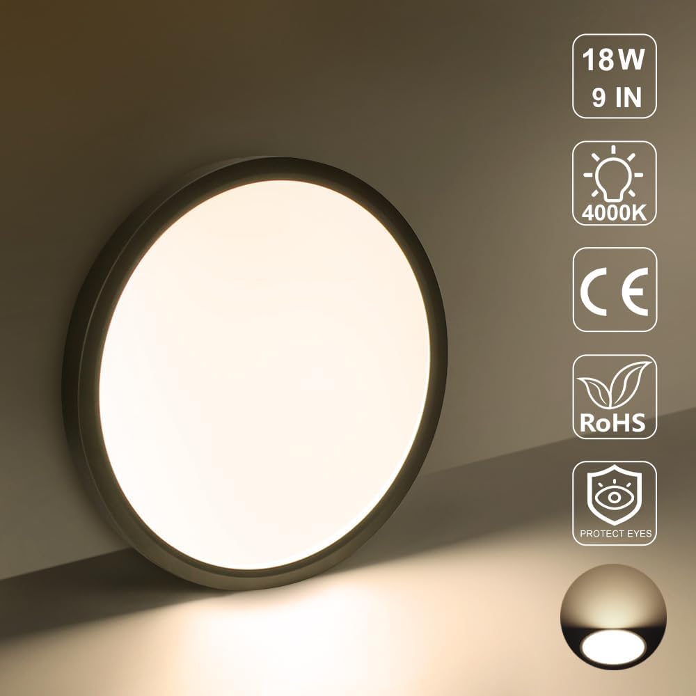 15.7 Inch Round LED Ceiling Light – 32W – Black – 3000K / 4500K / 5000K / 6500K – Flush Mount Ceiling Light for Home & Apartment Lighting – Local Stock (US/UK)