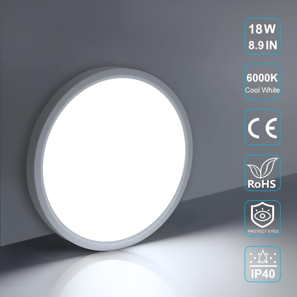 9 Inch Round LED Ceiling Light – 18W – White – 3000K / 4500K / 5000K / 6500K – Flush Mount Ceiling Light – Local Stock (US/UK/DE)