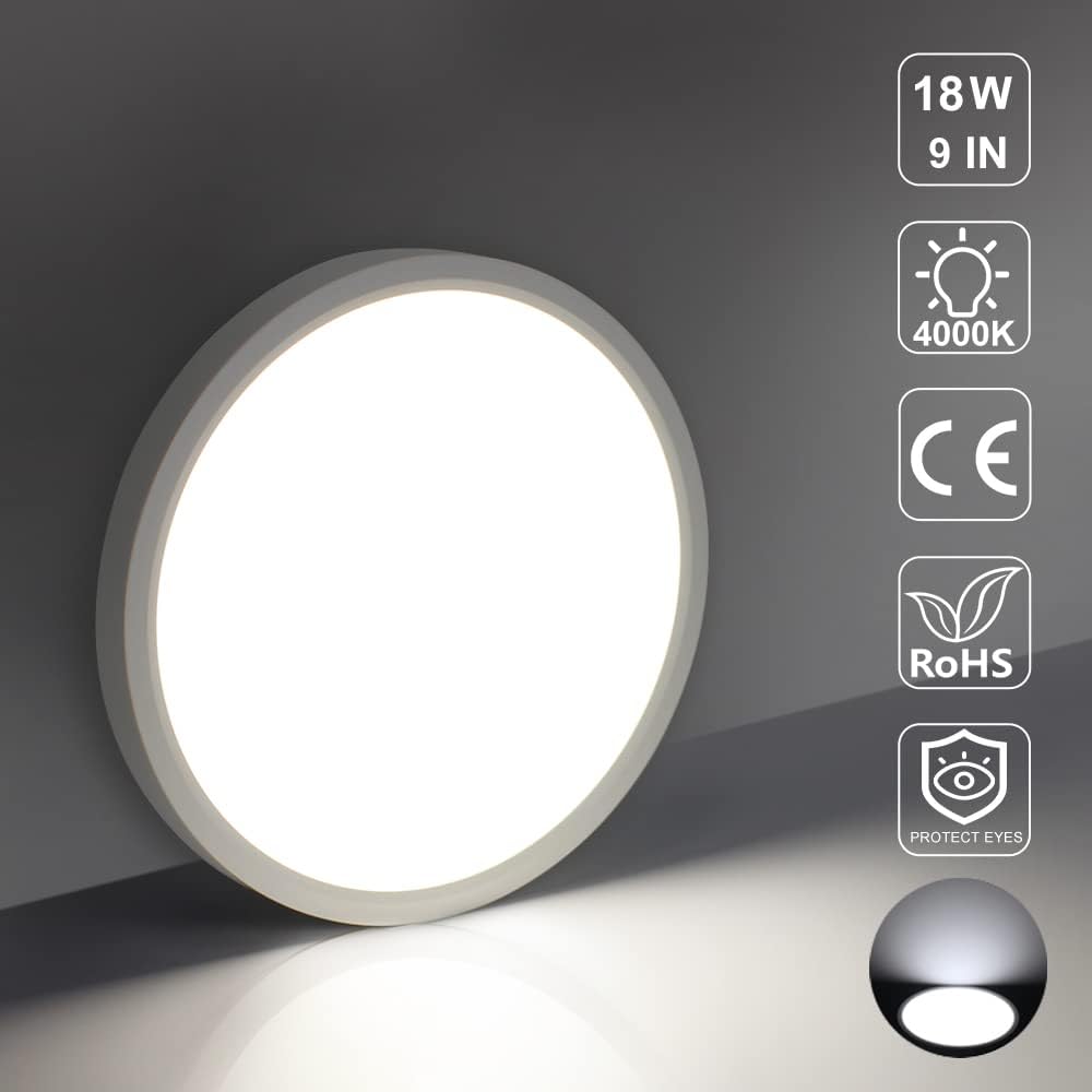 9 Inch Round LED Ceiling Light – 18W – White – 3000K / 4500K / 5000K / 6500K – Flush Mount Ceiling Light – Local Stock (US/UK/DE)