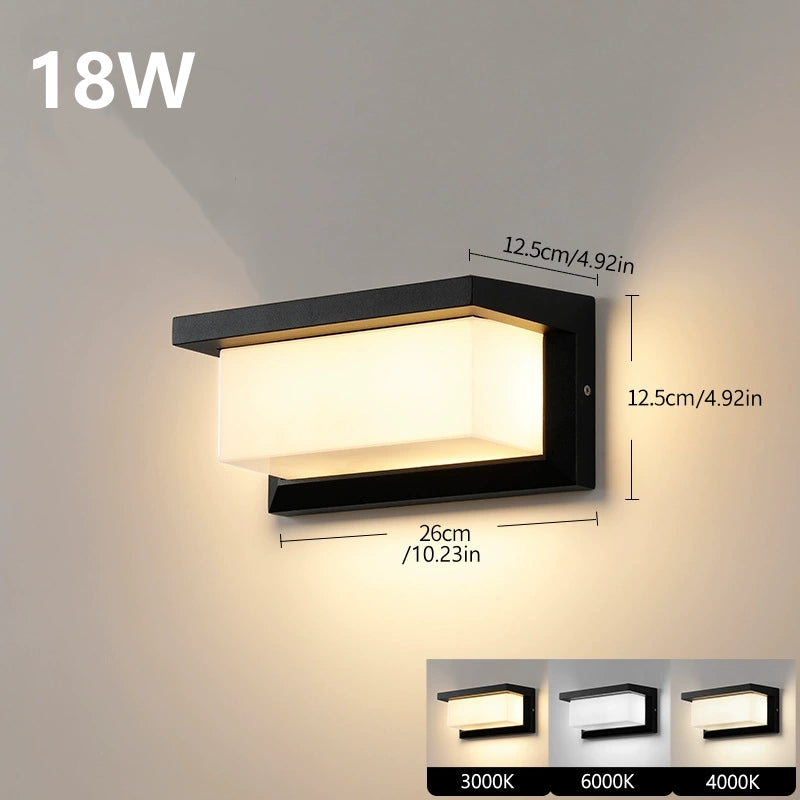 Rectangular Top Cap Waterproof LED Wall Light – 18W | 3000K / 4000K/ 6000K | Black Housing | Up & Down Outdoor Wall Sconce for Porch, Garden, Balcony | Aluminum Housing | IP65 | 2-Pack