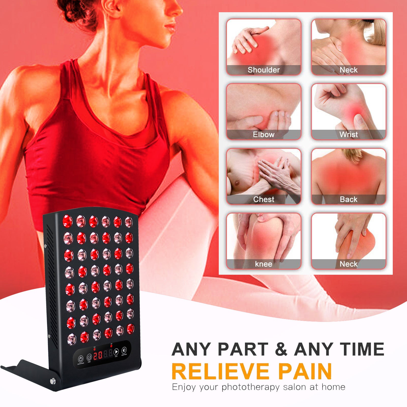42W BLK-S Red light Therapy LED Panel w/ 48pcs 1W LED (850nm & 660nm 1:1) LED Red Light