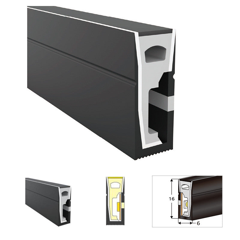 Neon Light Housing – S0616 Black Side Edge Lighting | 6x16mm Silicone LED Channel System | IP67 Waterproof | 8mm PCB Width | 164FT/50M | Local Stock US/UK/DE