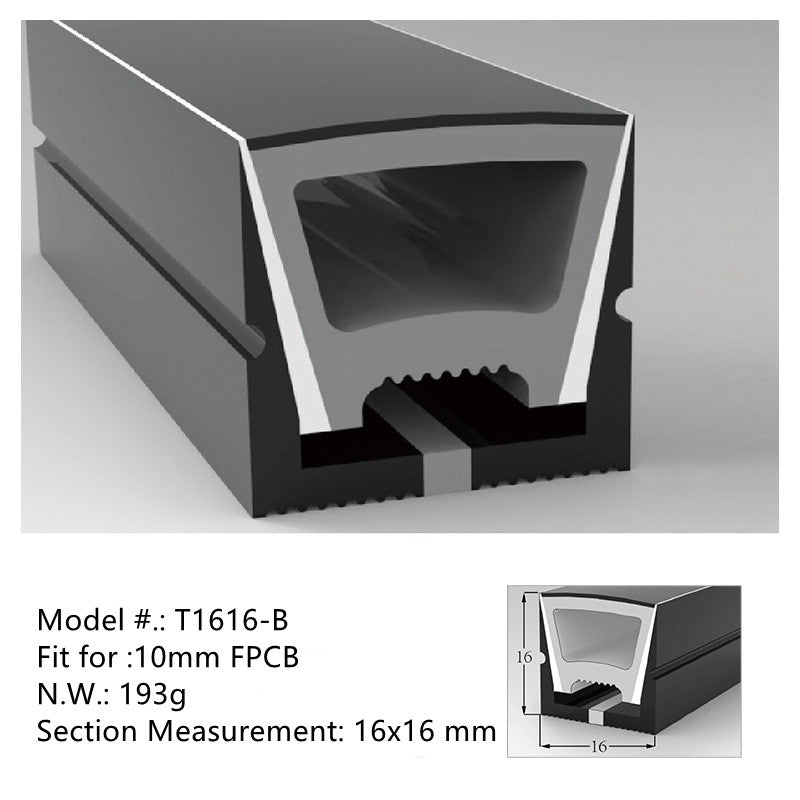 Neon Light Housing – S1616 Black | 16x16mm Silicone LED Channel System | IP67 Waterproof | 10mm PCB Width | 164FT/50M | Local Stock US/UK/DE