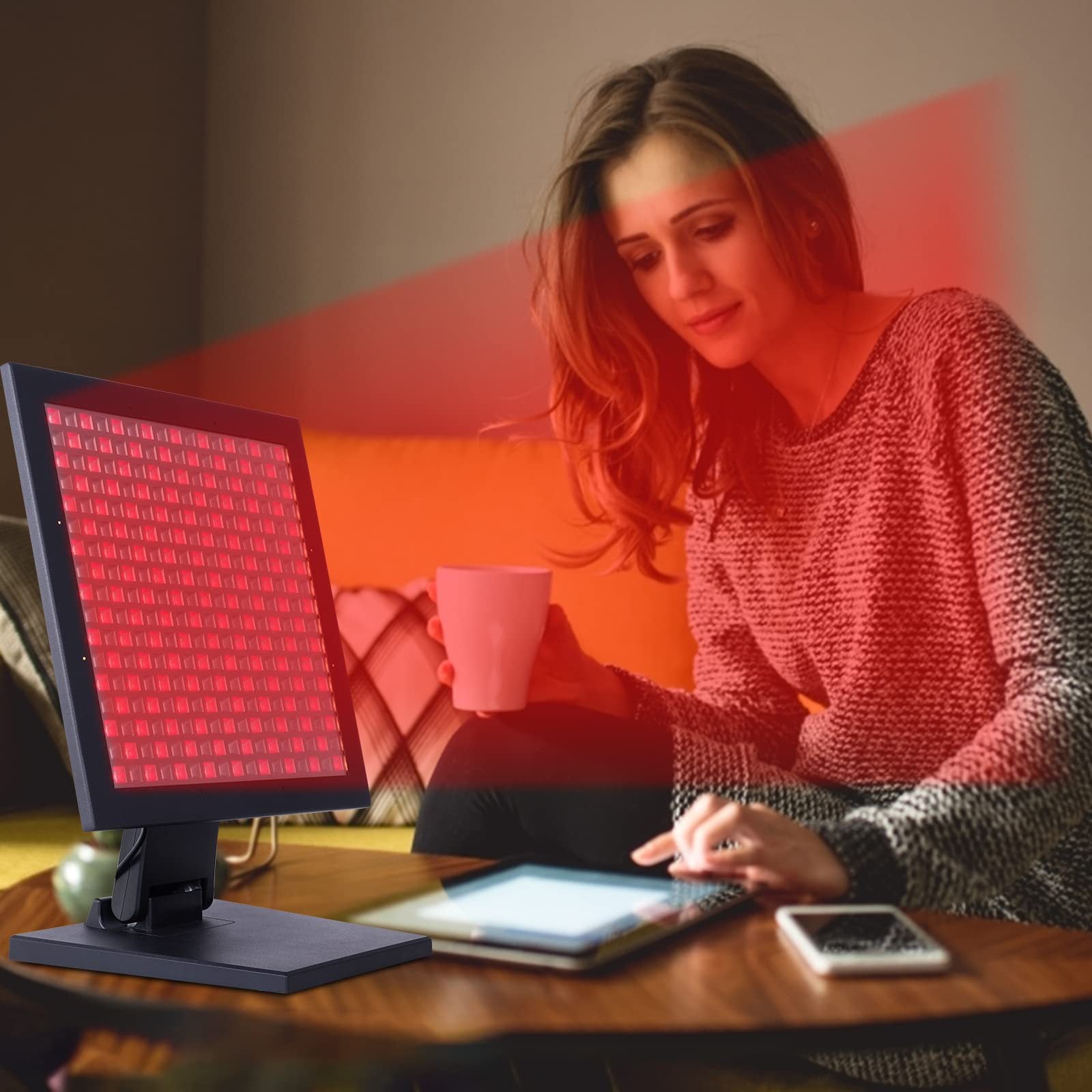 Panneau de luminothérapie LED rouge 50 W avec matériel de suspension et support triangulaire. Combinaison de lumière LED profonde 660 nm et proche infrarouge 850 nm pour la beauté de la peau et le soulagement des douleurs musculaires et articulaires.