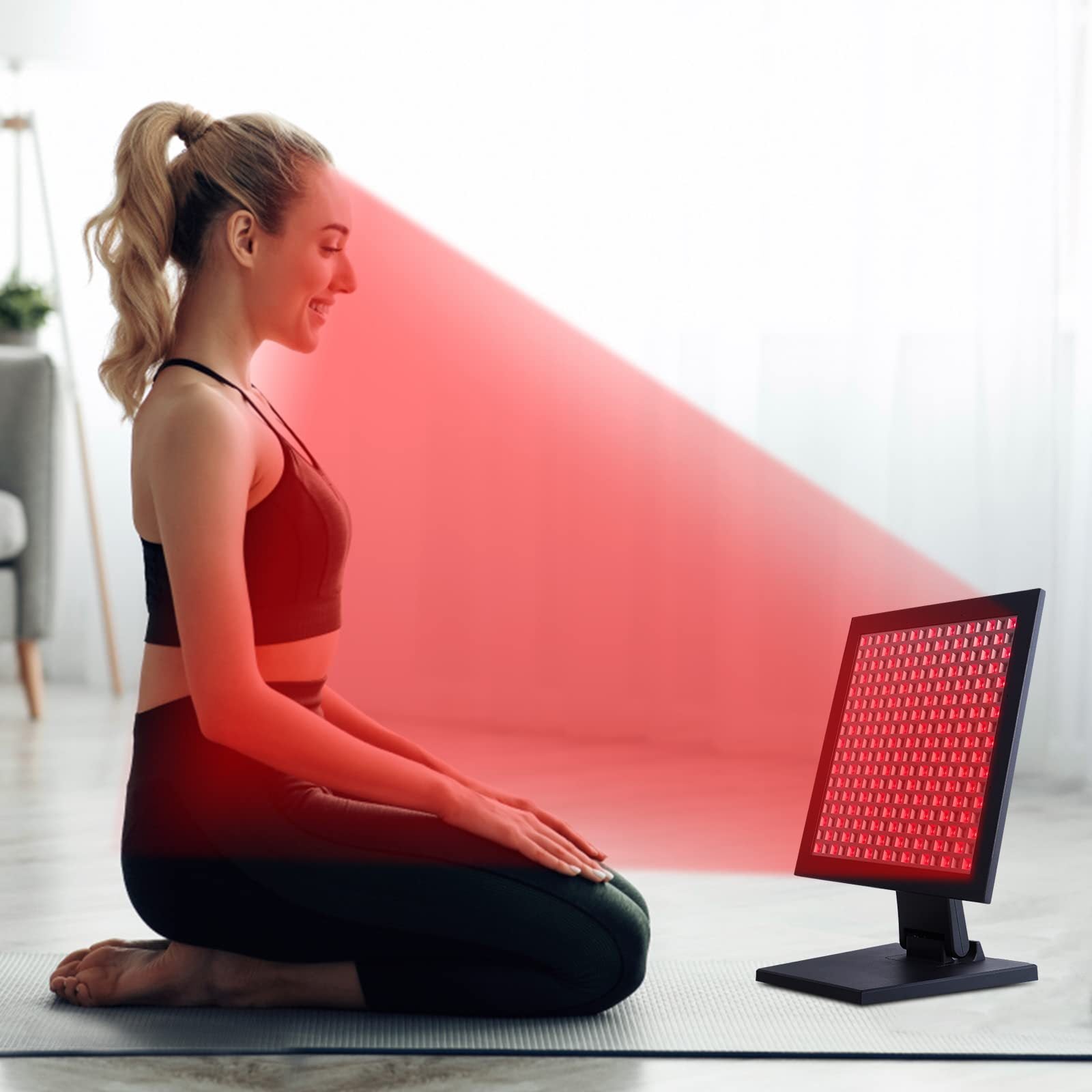 Panneau de luminothérapie LED rouge 50 W avec matériel de suspension et support triangulaire. Combinaison de lumière LED profonde 660 nm et proche infrarouge 850 nm pour la beauté de la peau et le soulagement des douleurs musculaires et articulaires.