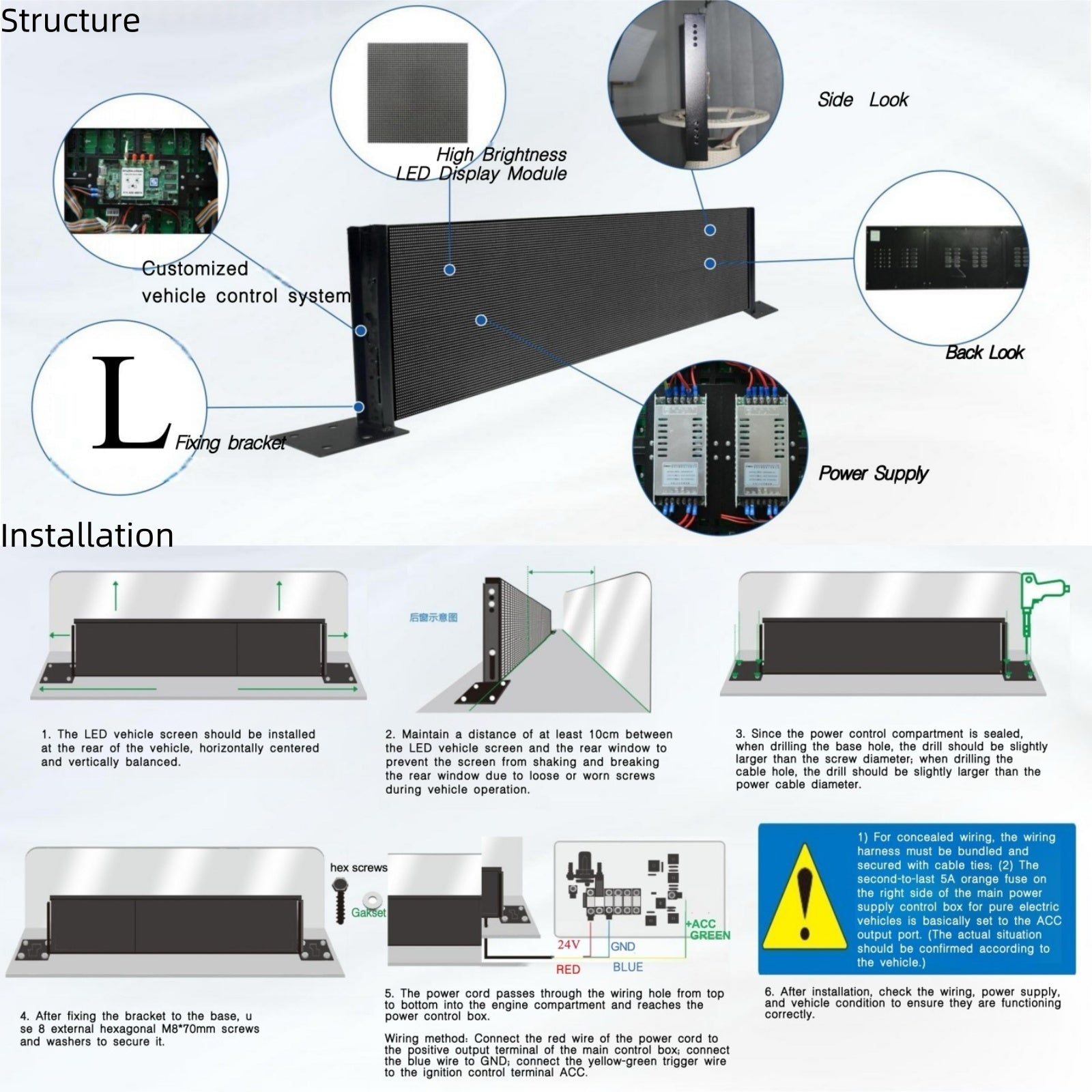 Bus Rear Window & Side LED Advertising Display Screen 4500nits High Brightness, Inside Installation, Network Cluster Control