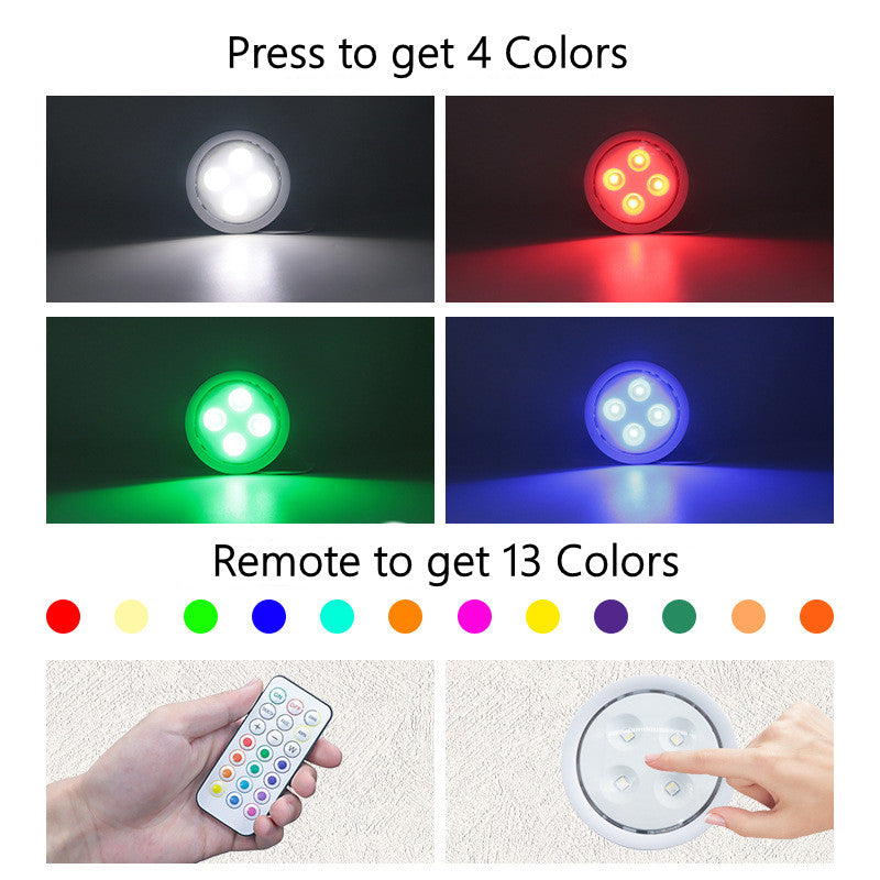 6 Pack LED Puck Lights with Remote, White Finish RGBW Color Changing Under Cabinet Lights Wireless,13 Colors Changeable LED Closet Light Dimmable,AA Battery Operate Push Night Lights with Timer Function