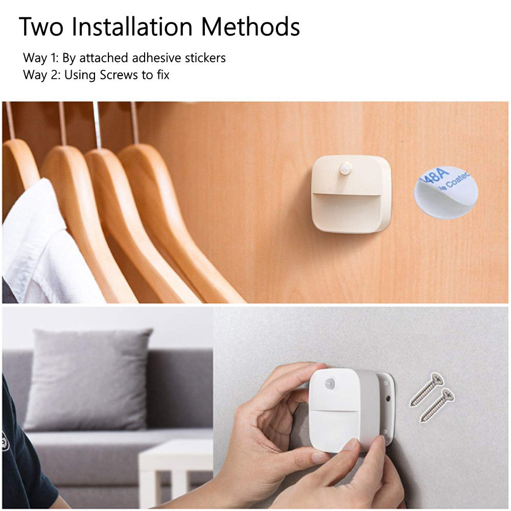 3 Pack LED Motion Sensor Light, Cordless Battery-Powered LED Night Light, Wall Light, Closet Lights, Safe Lights for Stairs, Hallway, Bathroom, Kitchen, Cabinet (White)