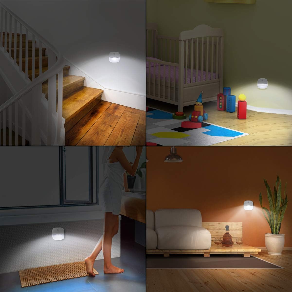 Lot de 3 lampes LED à détecteur de mouvement, veilleuse LED sans fil à piles, applique murale, éclairage de placard, éclairage de sécurité pour escaliers, couloir, salle de bain, cuisine, armoire (blanc)