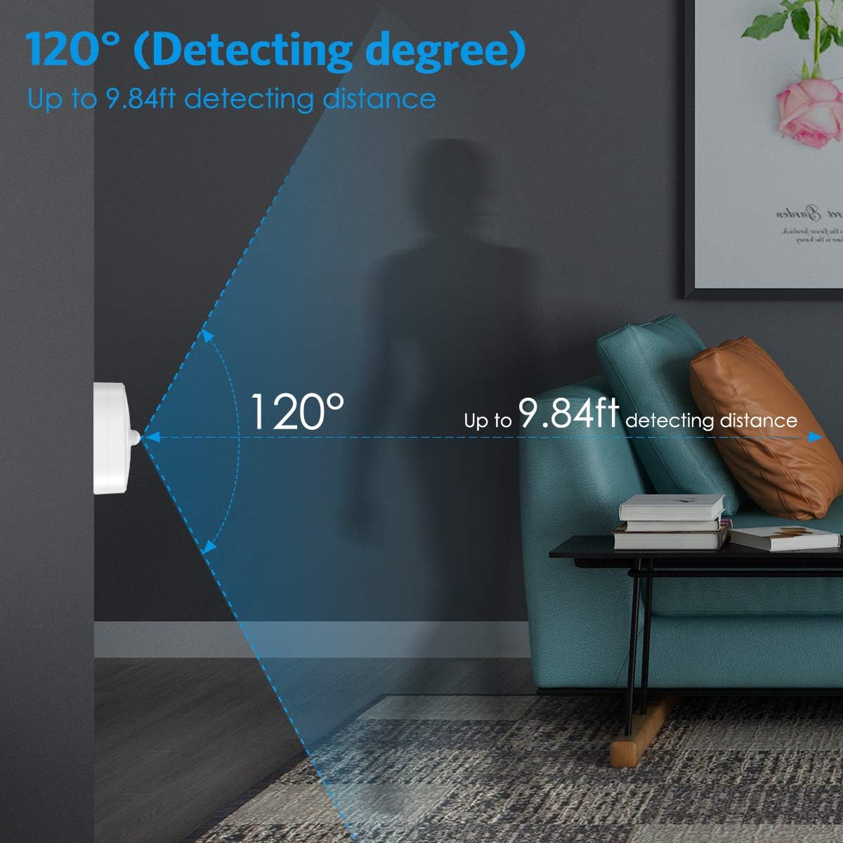 Lot de 3 lampes LED à détecteur de mouvement, veilleuse LED sans fil à piles, applique murale, éclairage de placard, éclairage de sécurité pour escaliers, couloir, salle de bain, cuisine, armoire (blanc)