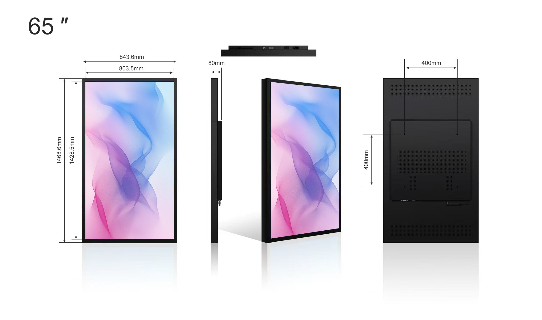 65" einseitiges 2500 Nits High Bright Window LCD-Posterdisplay, Android RK3568 2G+32G, ohne Touch, Cloud/APP/USB, Wandmontage/Bodenständer/Hängemontage